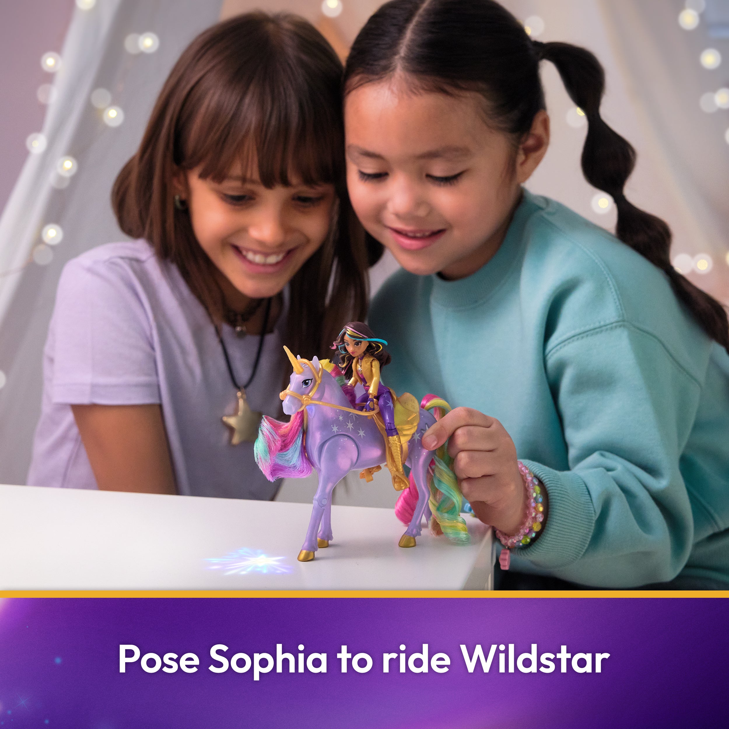 Unicorn Academy, Sophia & Light Magic Wildstar with Rainbow Light-up Effects, 2 Riding Accessories, Dolls & Unicorn Toys for Girls Ages 4 and up