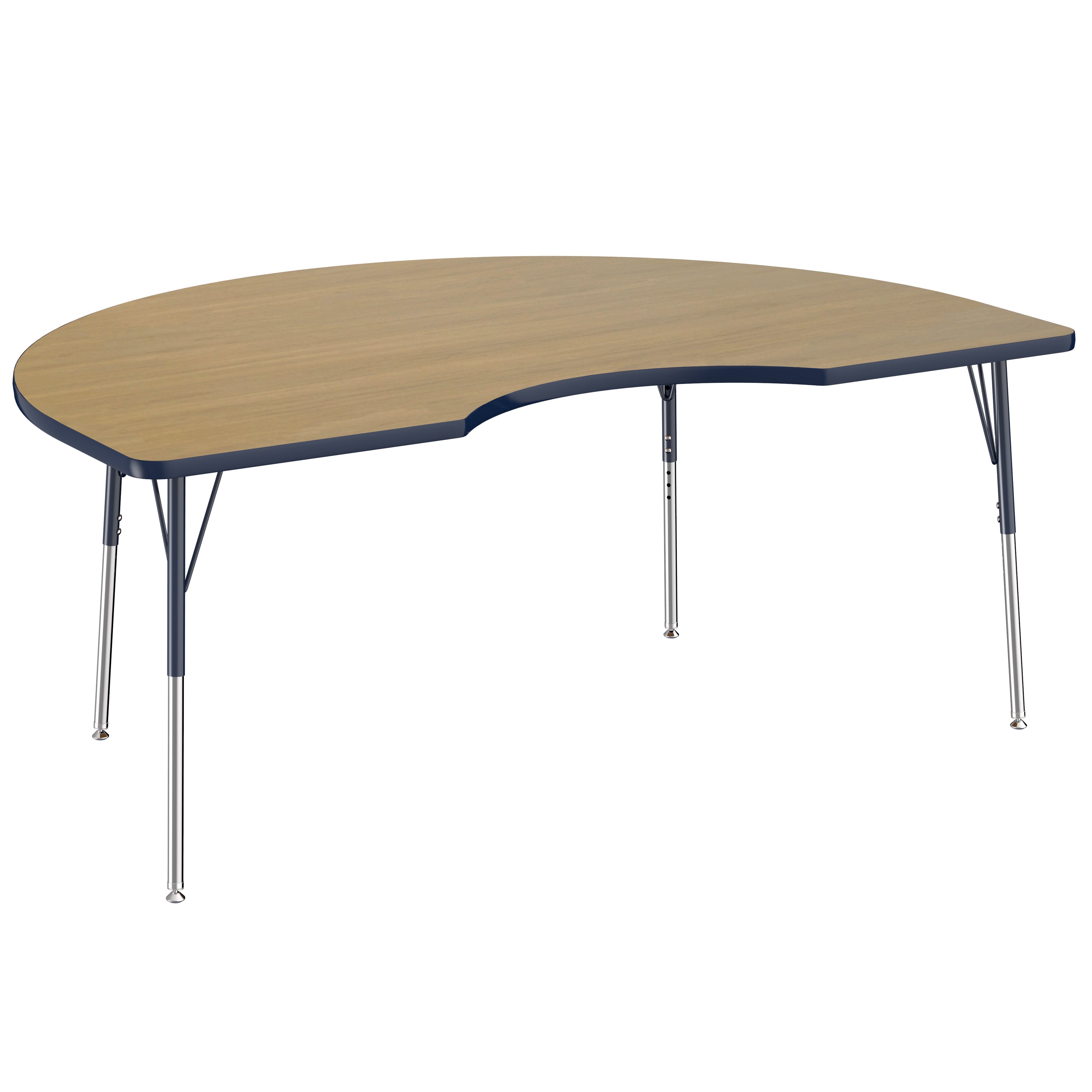 48" x 72" Kidney Thermofused Activity Table with Adjustable Standard Swivel Glide Legs - Pasadena Oak/Navy