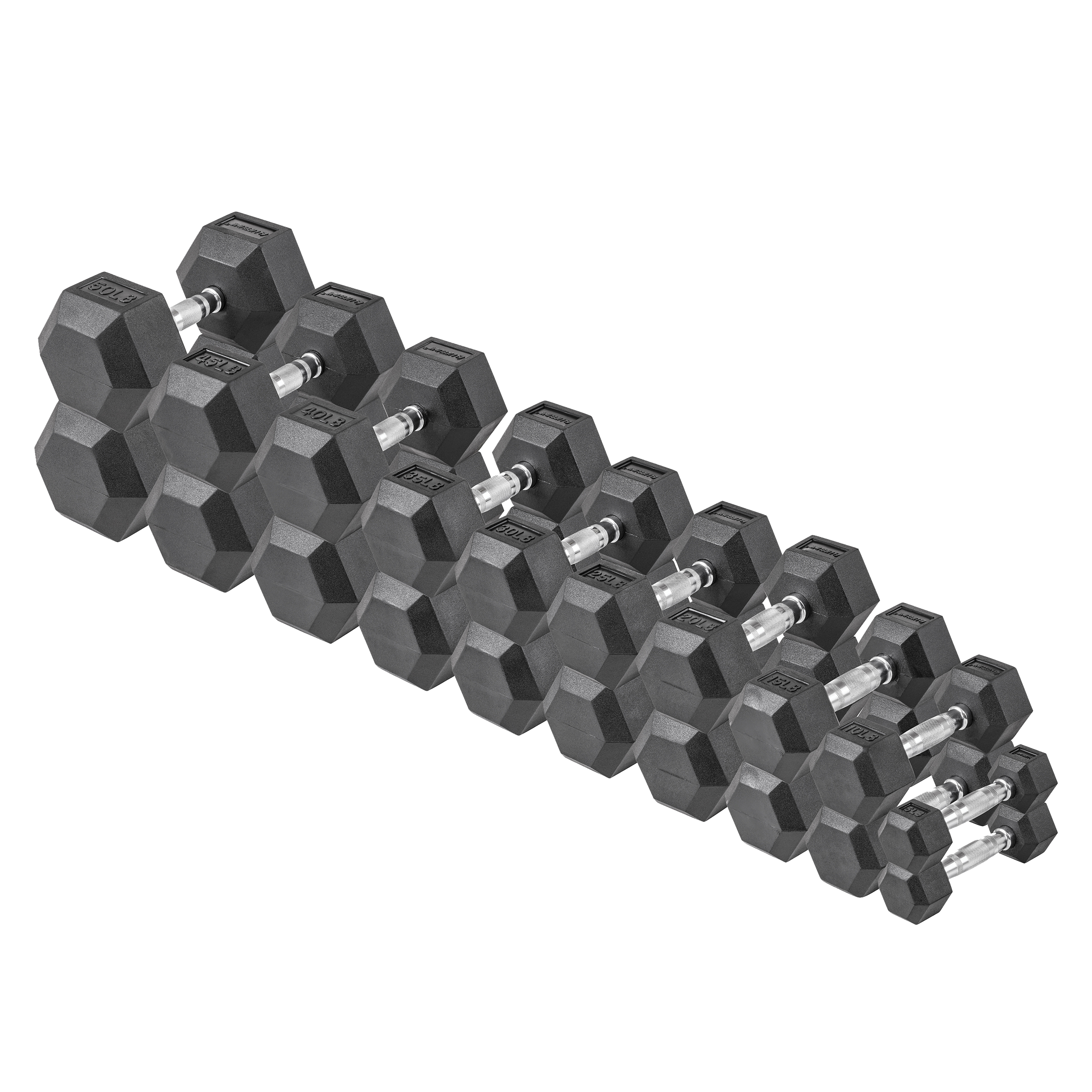 Lifeline 5Lb-50Lb Hex Rubber Dumbbell Set (550Lb Set). Includes: 5Lb, 10Lb, 15Lb, 20Lb, 25Lb, 30Lb, 35Lb, 40Lb, 45Lb, 50Lb Set (No Rack)