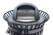 45 Gallon Side Opening Slatted Commercial Pre-Assembled Trash Receptacle with Flat Lid & Liner (Black)