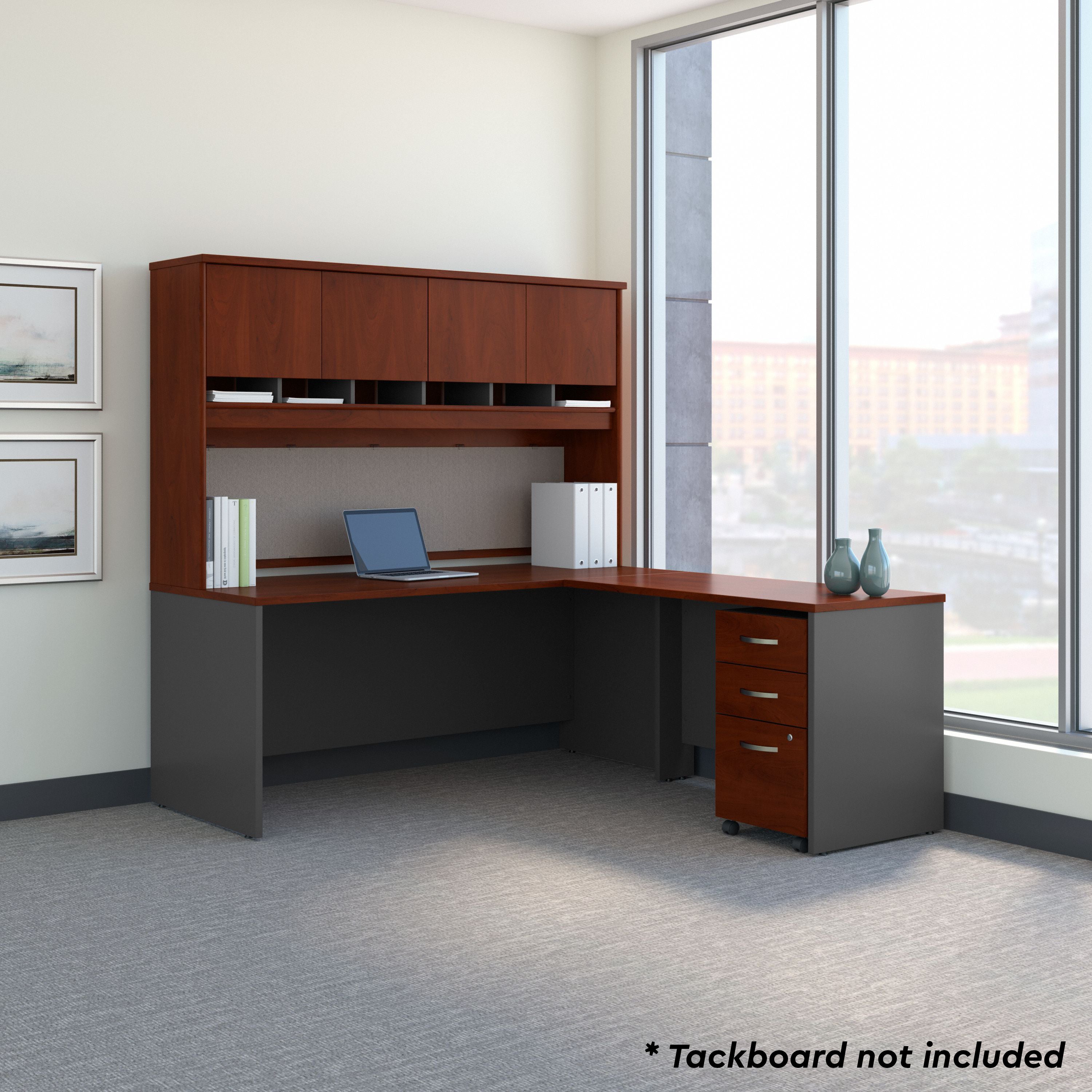 Bush Business Furniture Series C 72W L Shaped Desk with Hutch and Mobile File Cabinet in Hansen Cherry - 71.02" Width x 77.05" Depth x 72.78" Height
