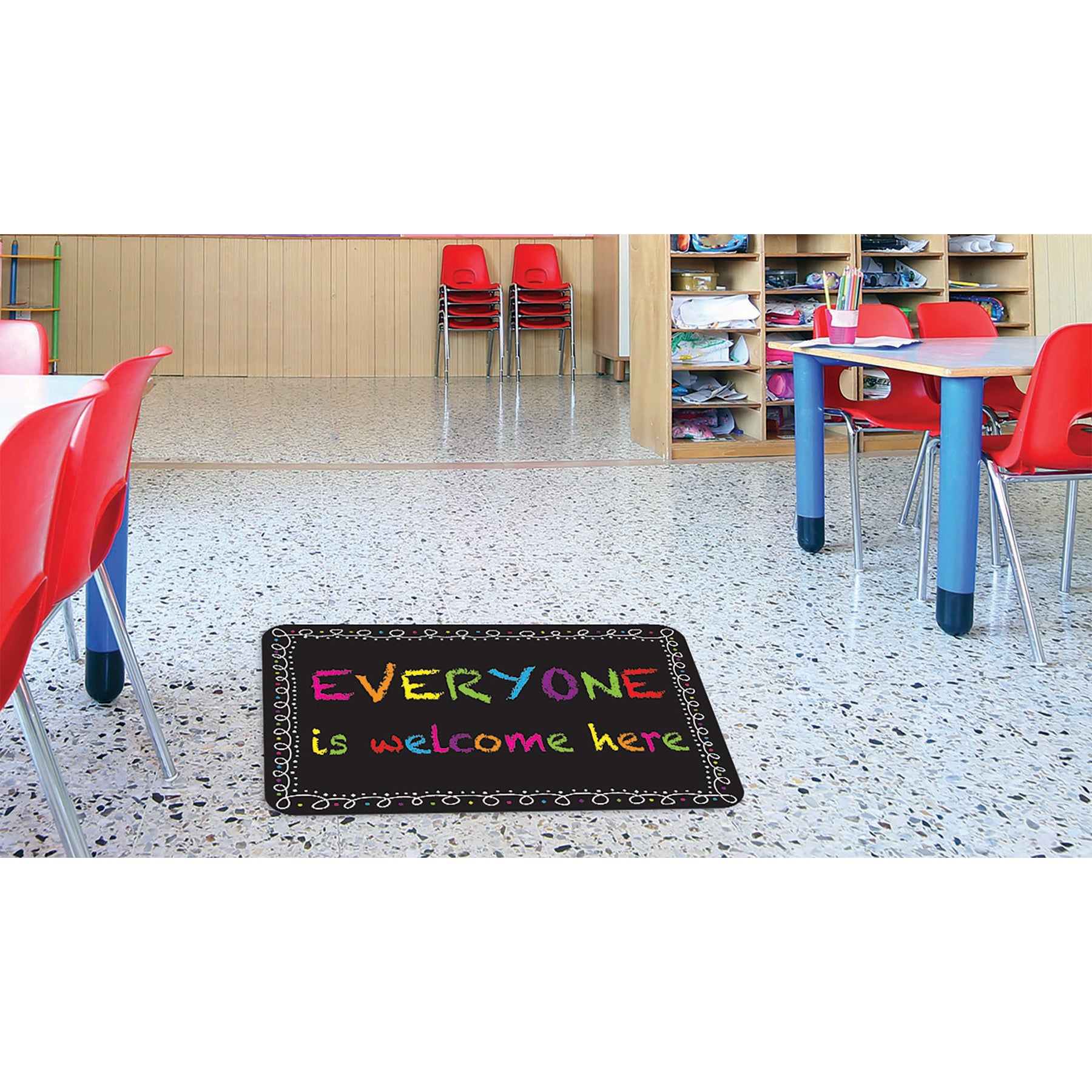 Welcome Mat with Slip Resistant Backing, 15.5" x 23.5", Chalk Loops Everyone Welcome