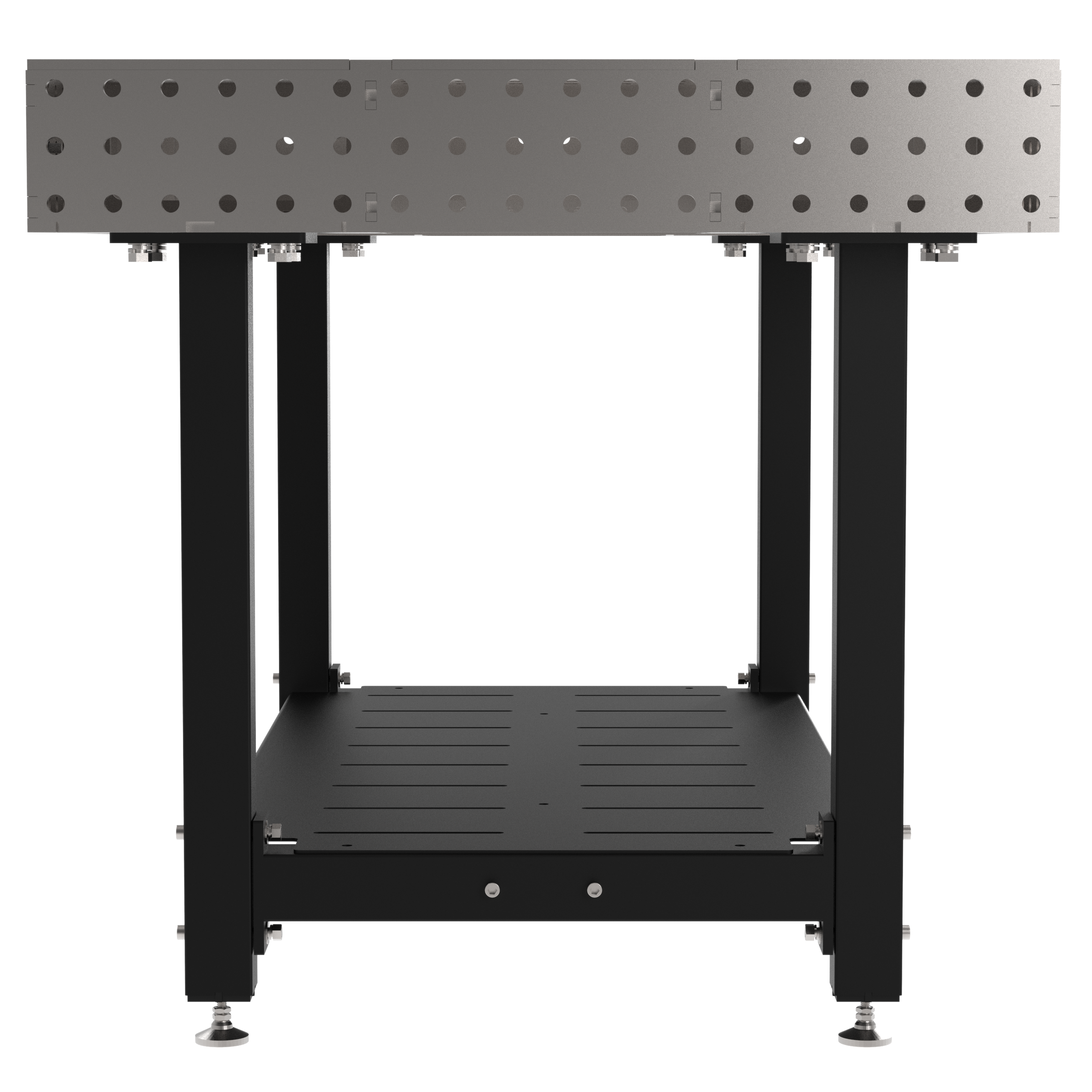 Welding Fixture Table, Fixed Height, 36"H x 60"L x 36"D, 1/4" Carbon Steel Top, Four Black Powdercoat Legs, Self-Leveling Feet