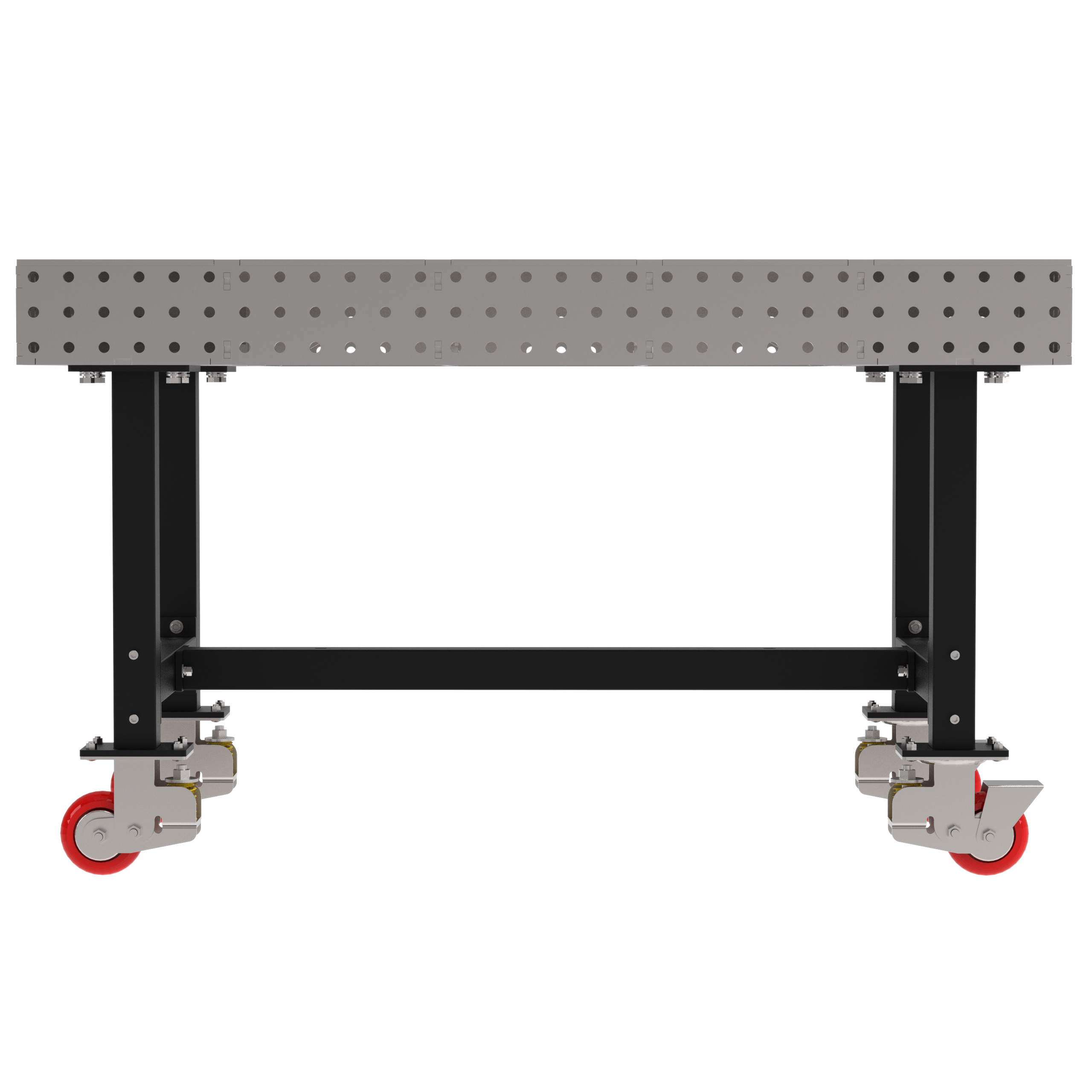 Welding Fixture Table, Fixed Height, 36"H x 60"L x 36"D, 1/4" Carbon Steel Top, Four Black  Powdercoat Legs, 4 Heavy Duty Suspension Casters (2 Locking/Swiveling Casters and 2 Non-Locking/Non-SwivelingCasters)