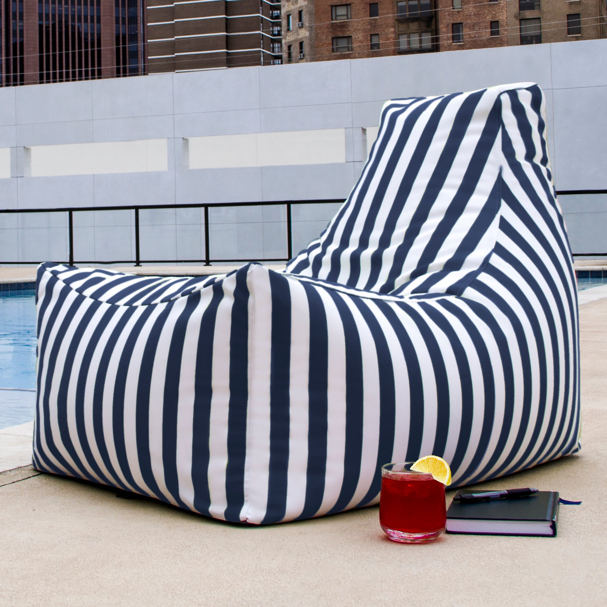 Jaxx Juniper Outdoor Bean Bag Patio Chair & Poolside Lounge, Navy Striped
