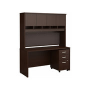 Bush Business Furniture Series C 60W x 24D Office Desk with Hutch and Mobile File Cabinet in Mocha Cherry - 59.45" Width x 23.35" Depth x 72.85" Height