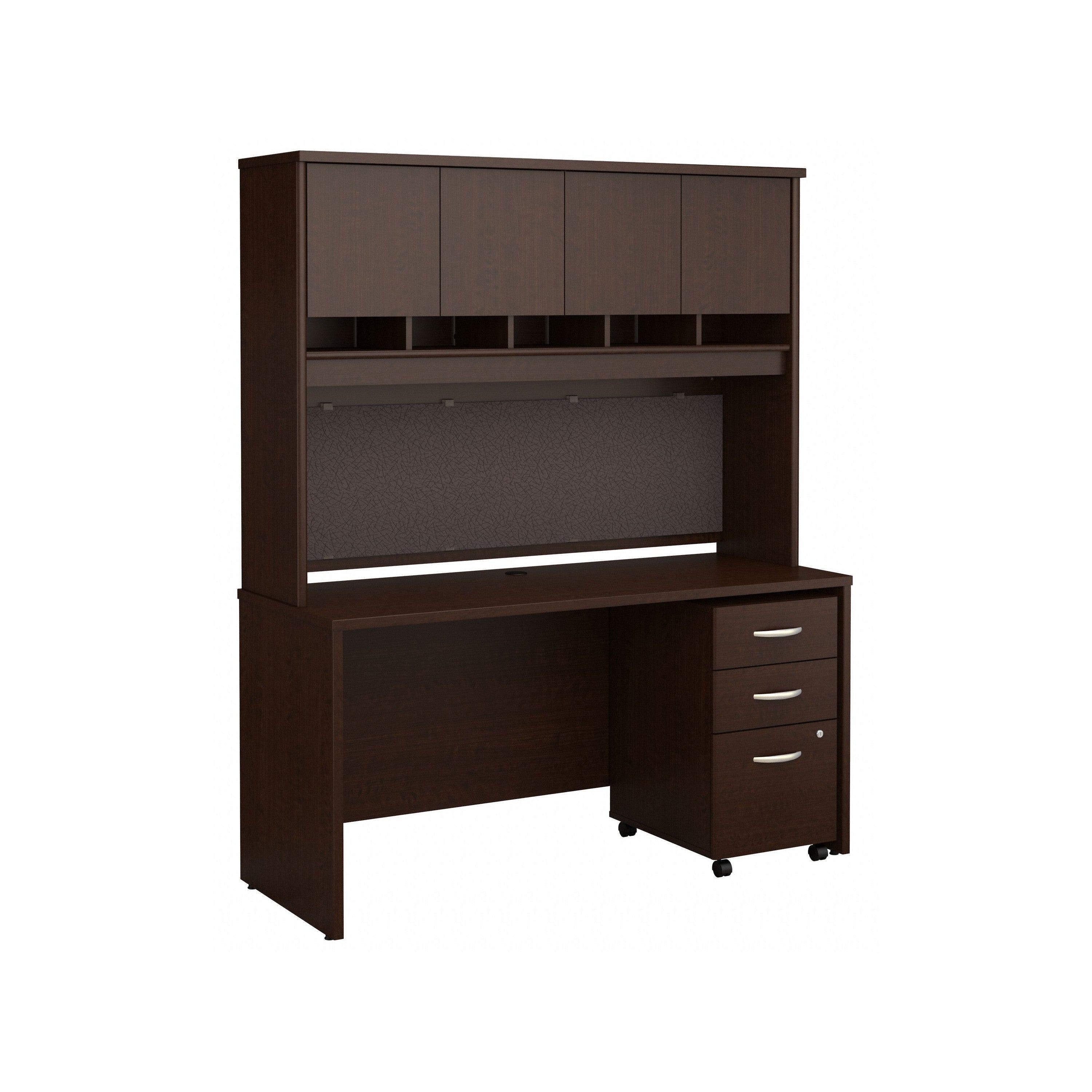 Bush Business Furniture Series C 60W x 24D Office Desk with Hutch and Mobile File Cabinet in Mocha Cherry - 59.45" Width x 23.35" Depth x 72.85" Height