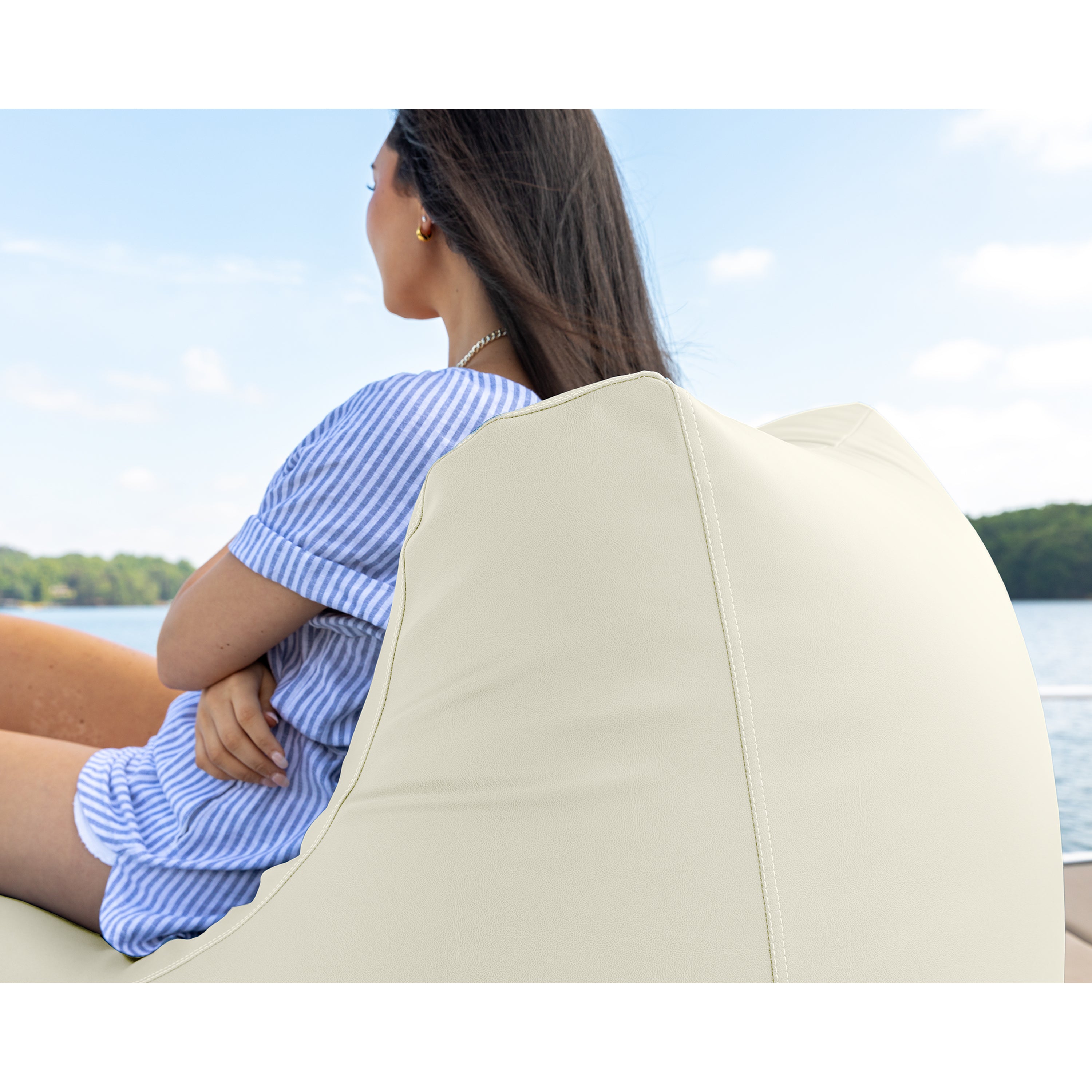 Jaxx Ponce Nautical Edition - Casual Bean Bag Seating for Boat, Yacht & Watersports - Marine Vinyl White