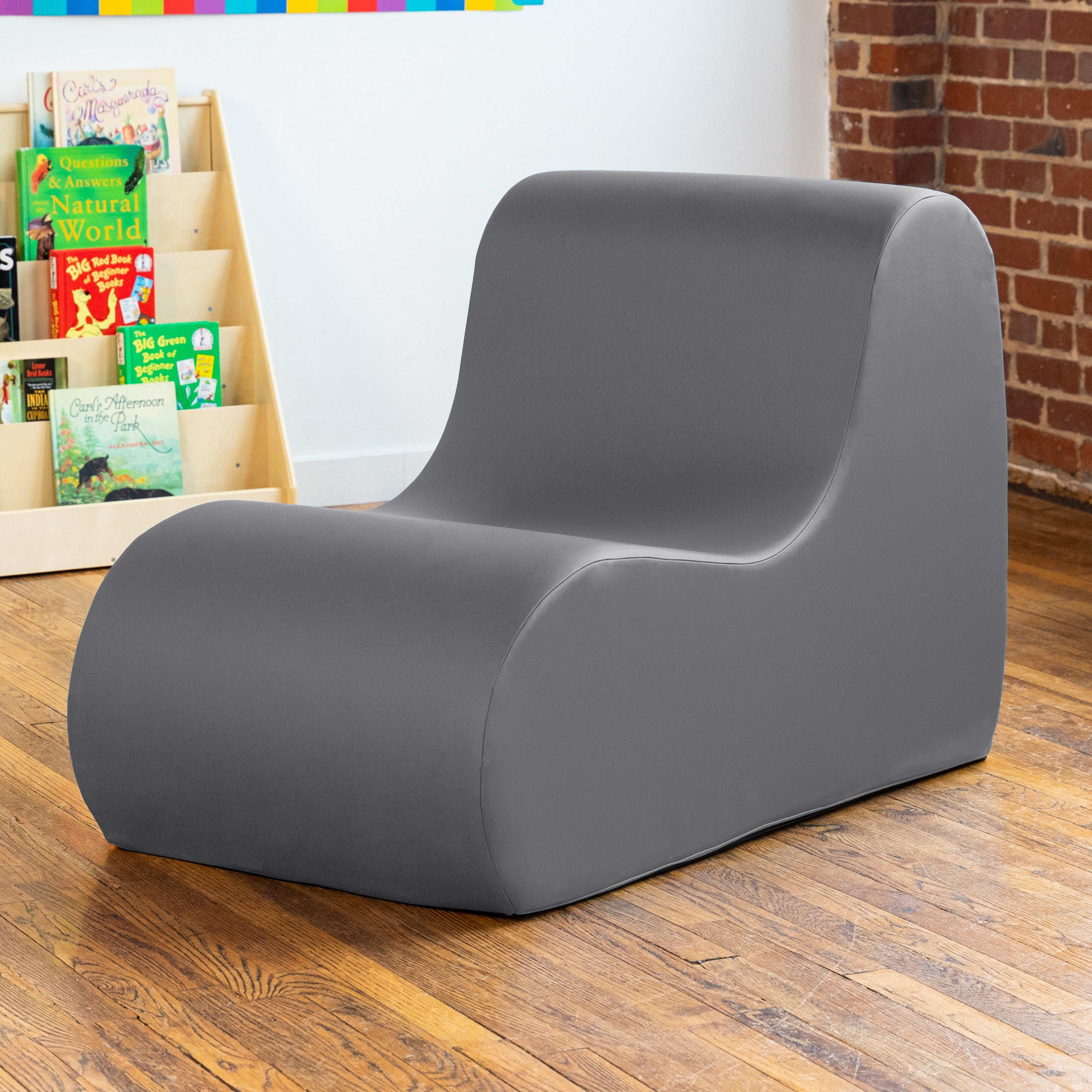 Jaxx Midtown Large Classroom Soft Foam Chair - Premium Vinyl Cover, Charcoal