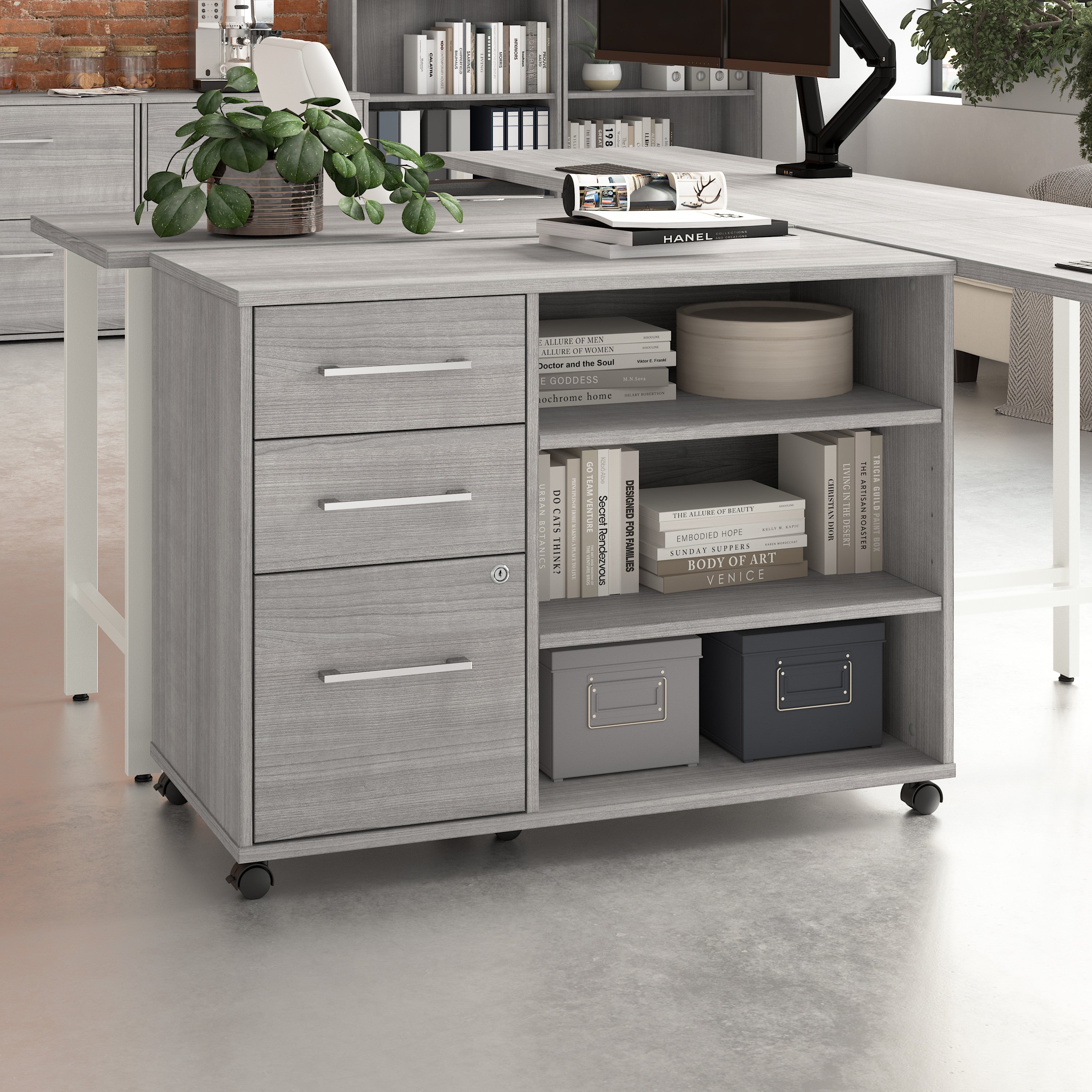 Bush Business Furniture Hustle Rolling Storage Cabinet with Drawers and Shelves in Platinum Gray - Assembled - 39.61" Width x 19.61" Depth x 29.96" Height
