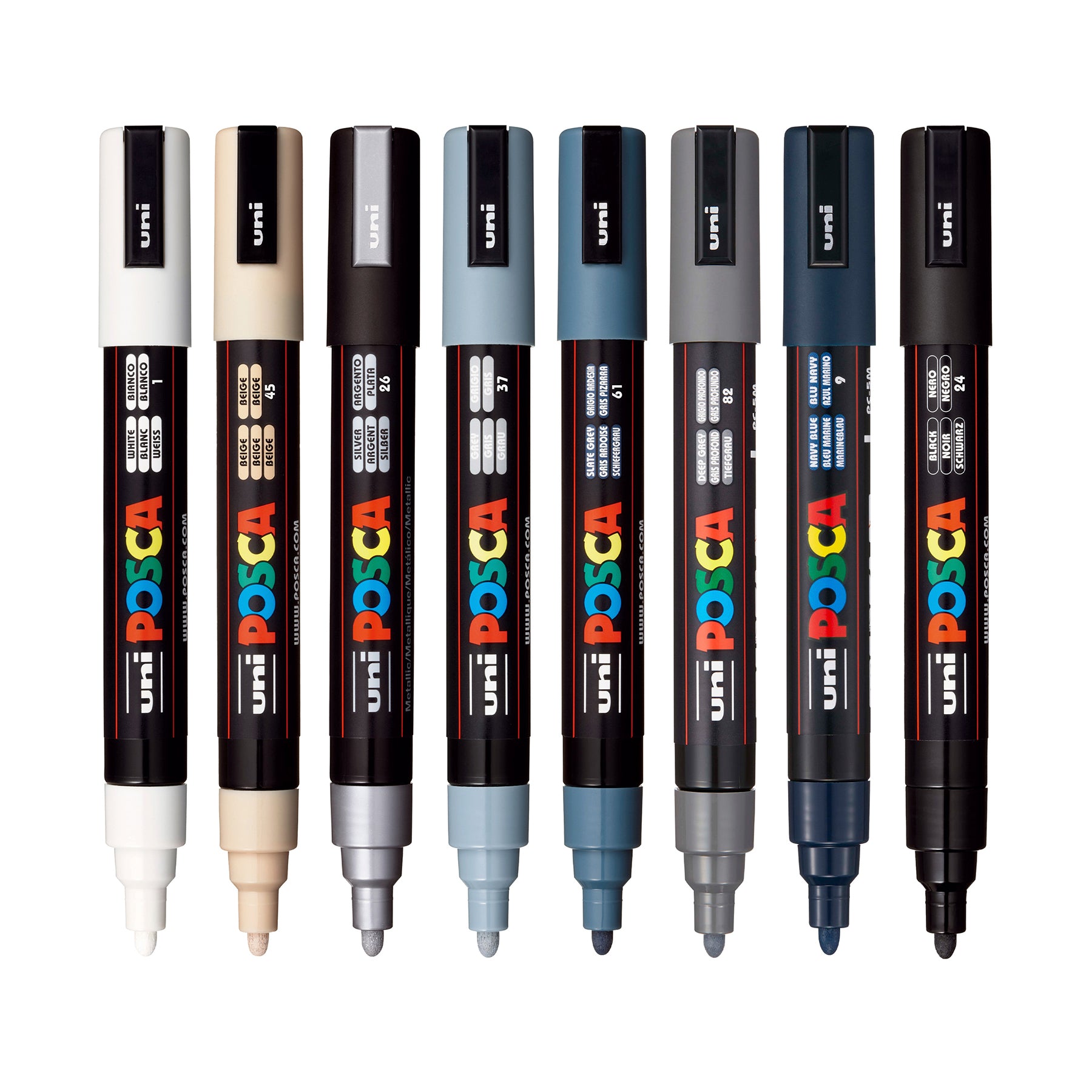 uni® POSCA PC-5M Monotone Water-Based Paint Markers, Reversible Medium Tip (1.8-2.5mm), Monotone Ink Colors, 8 Pack