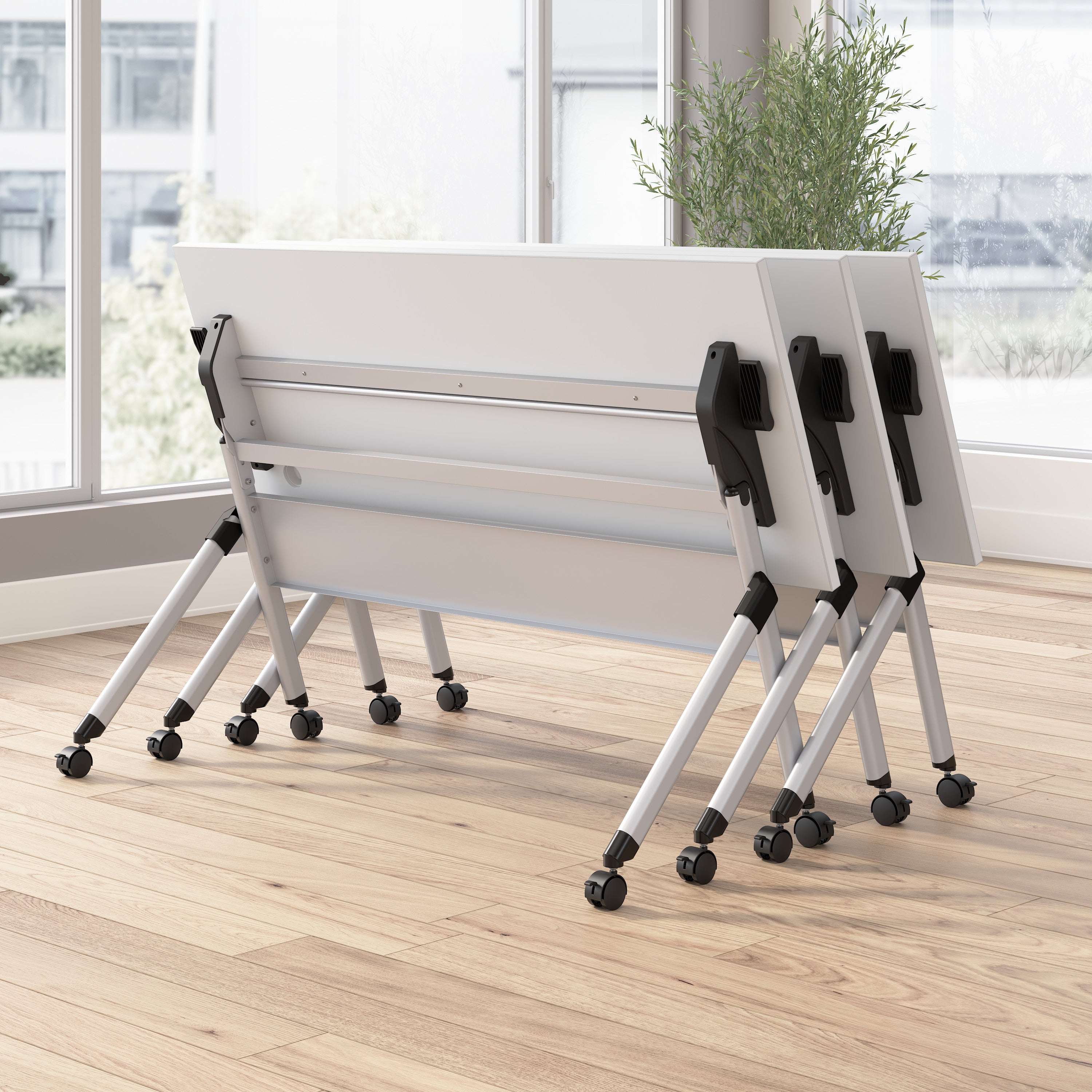 Bush Business Furniture Envision 72W Folding Training Table with Powered Grommets in White - 71.02" Width x 23.54" Depth x 29.62" Height