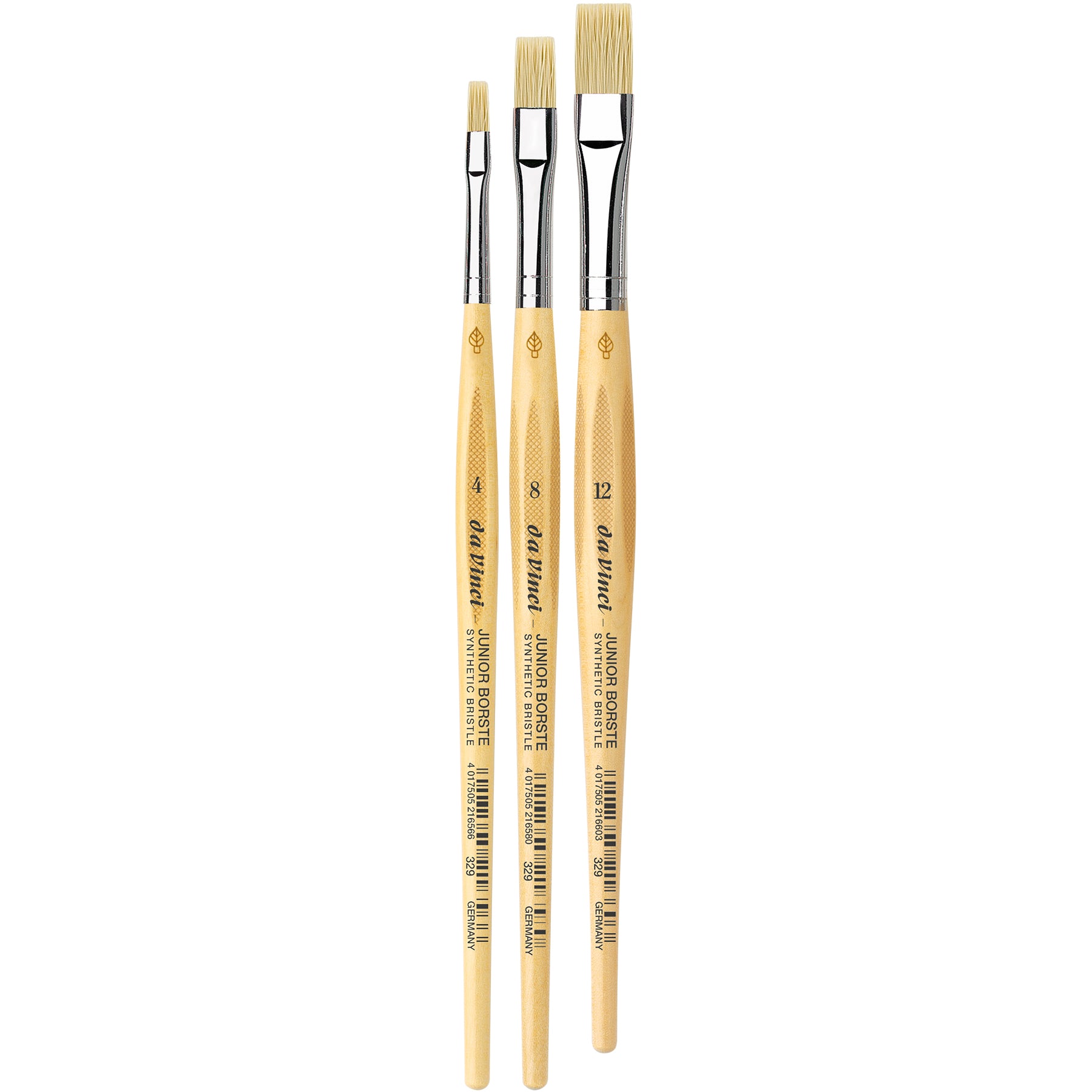 JUNIOR BORSTE Synthetic Student Brush, Synthetic, Acrylic, Flat, Series 329, Assorted Sizes, 3 Brush Set