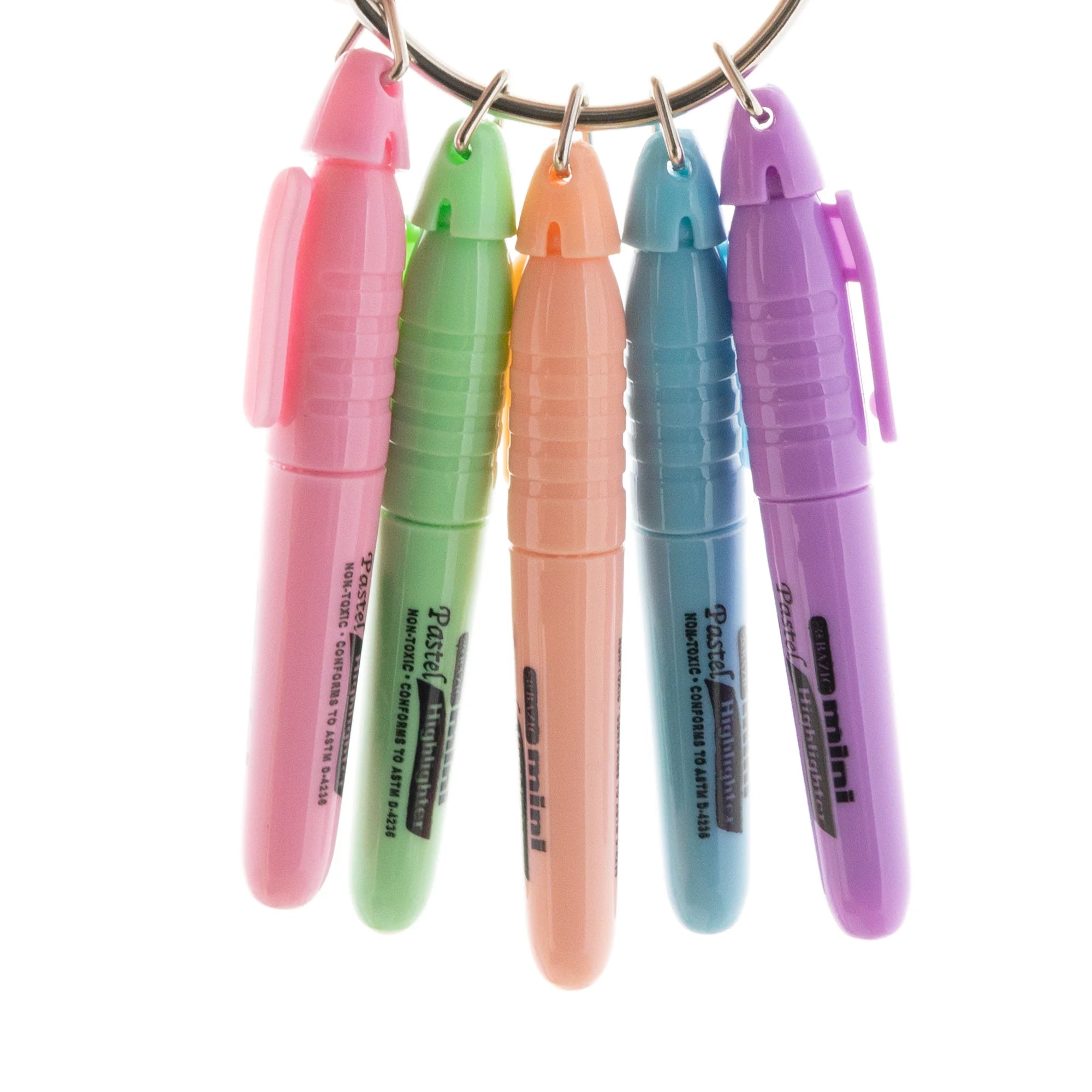 Mini Highlighter with Cap Clip, Pastel, Pack of 5