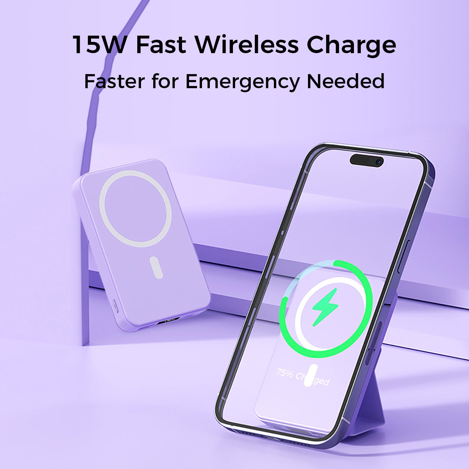 10,000mAh Magnetic Wireless Charge Power Bank with Foldable Stand, Purple