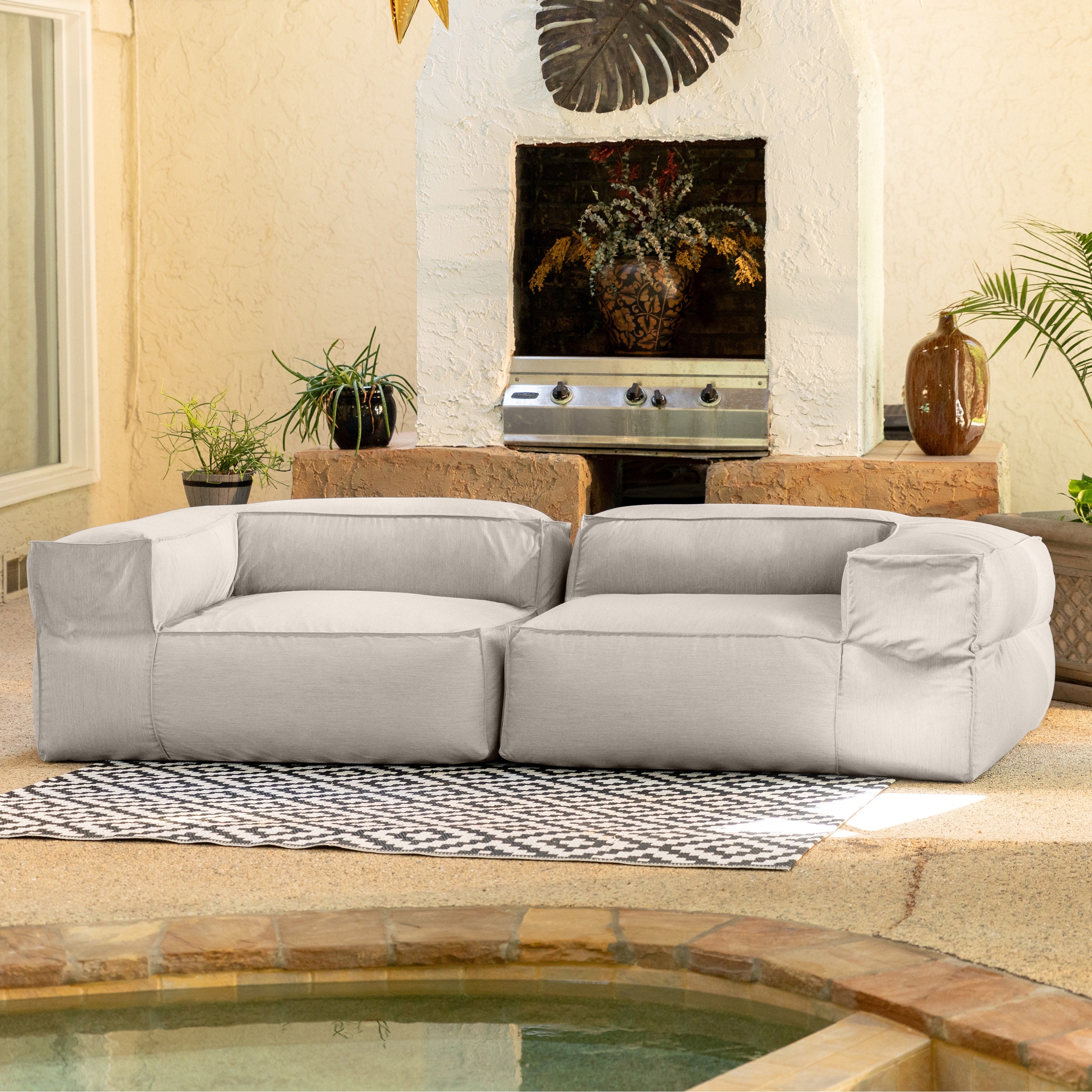Baya Outdoor Modular Loveseat - Luxurious Soft Seating for Poolside or Hospitality, Silver
