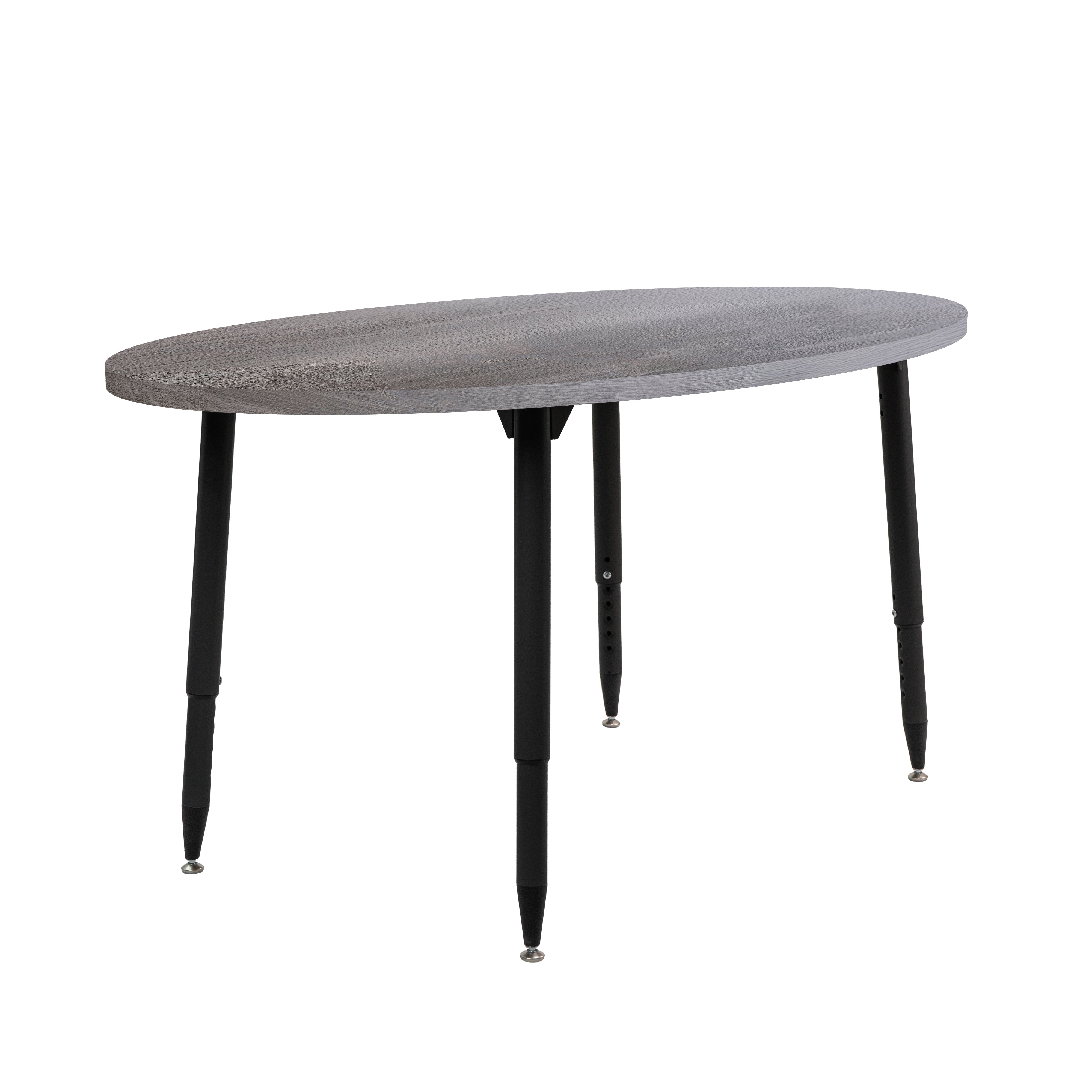 Adapte 30" x 60" Oval Woodgrain Activity Table with Adjustable Tapered Legs - Gray Wood/Black