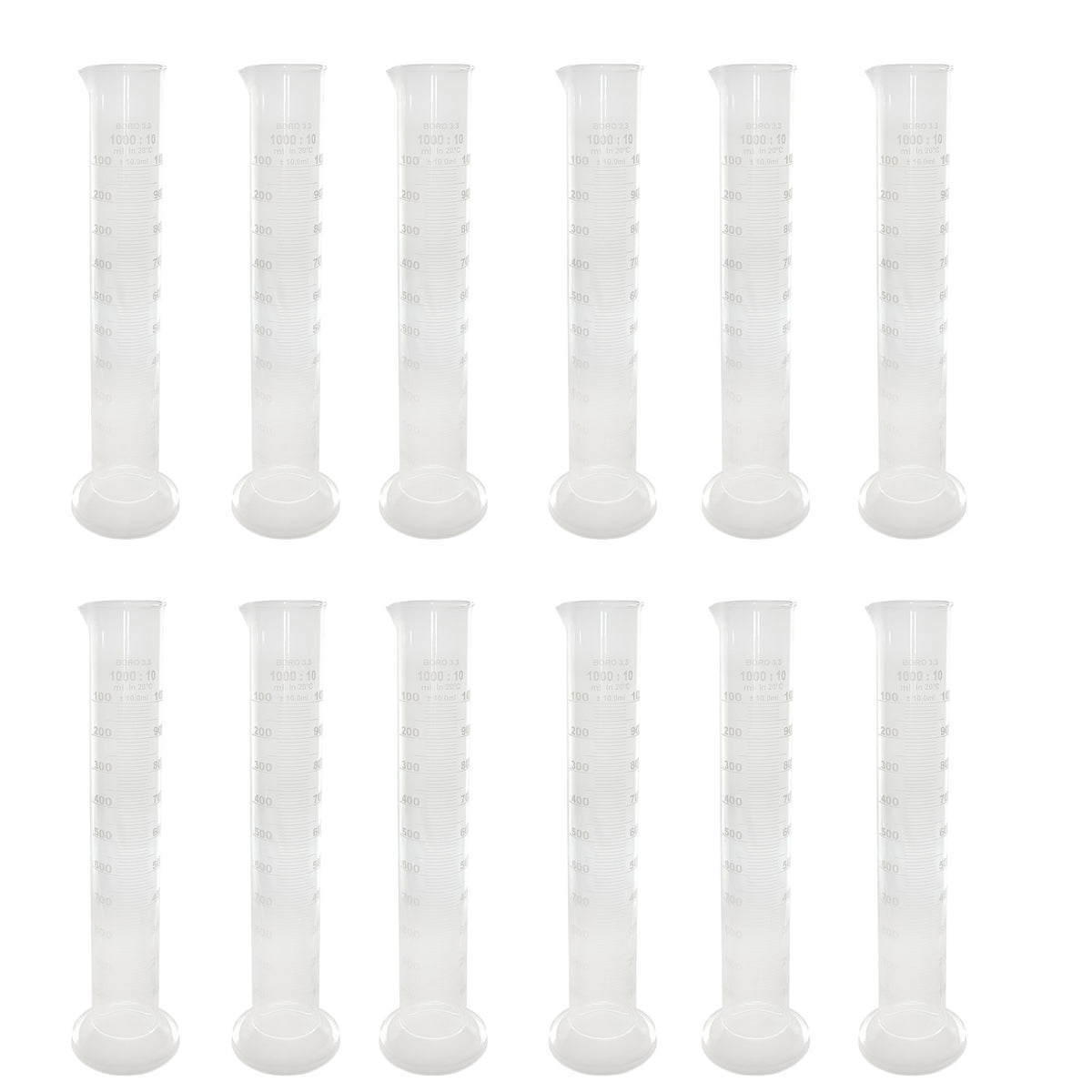 Cylinder, Double-Scale, Borosilicate Glass, 1000ml, Case of 12
