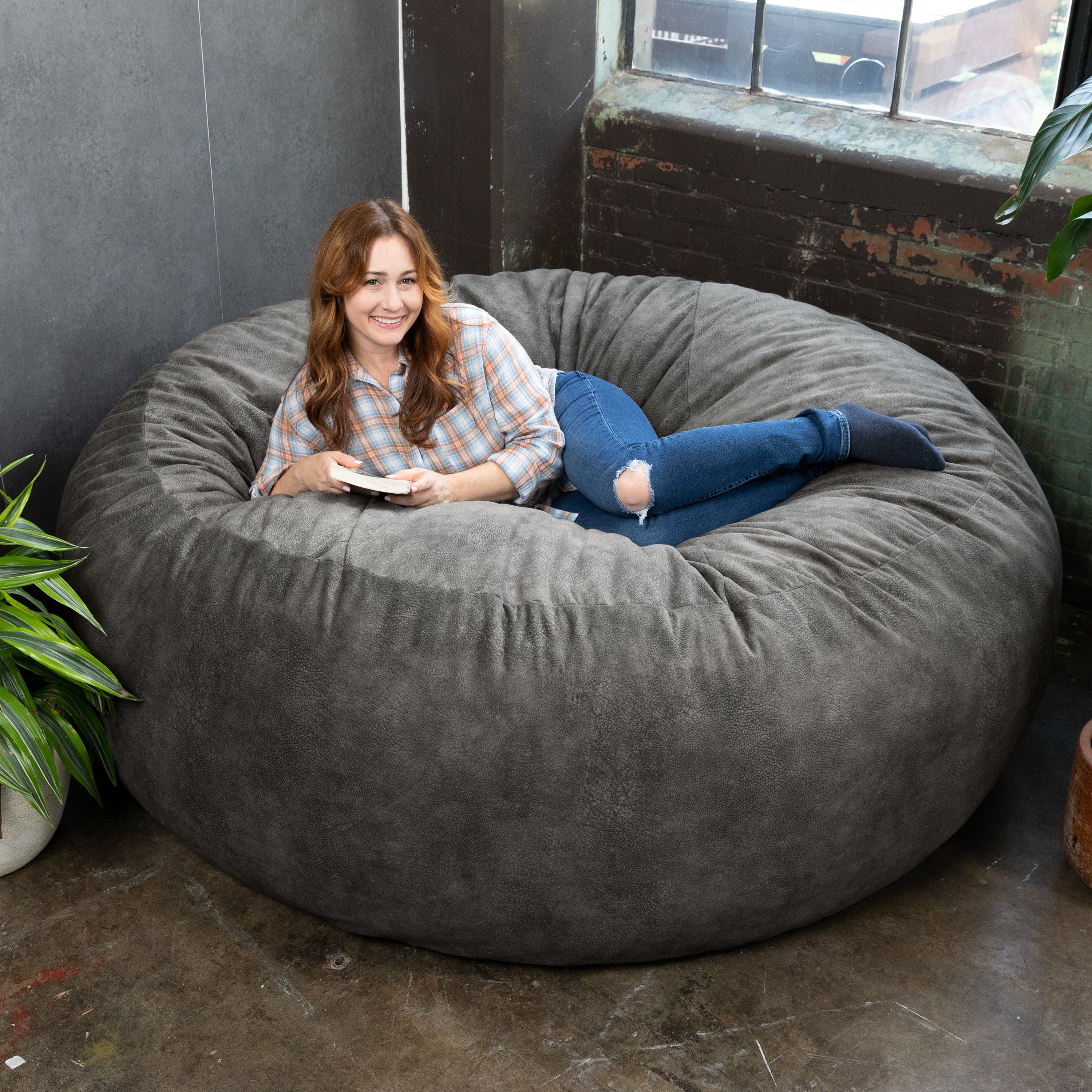 Jaxx Saxx 6 Foot Giant Bean Bag Chair - Padded Microvelvet, Pewter