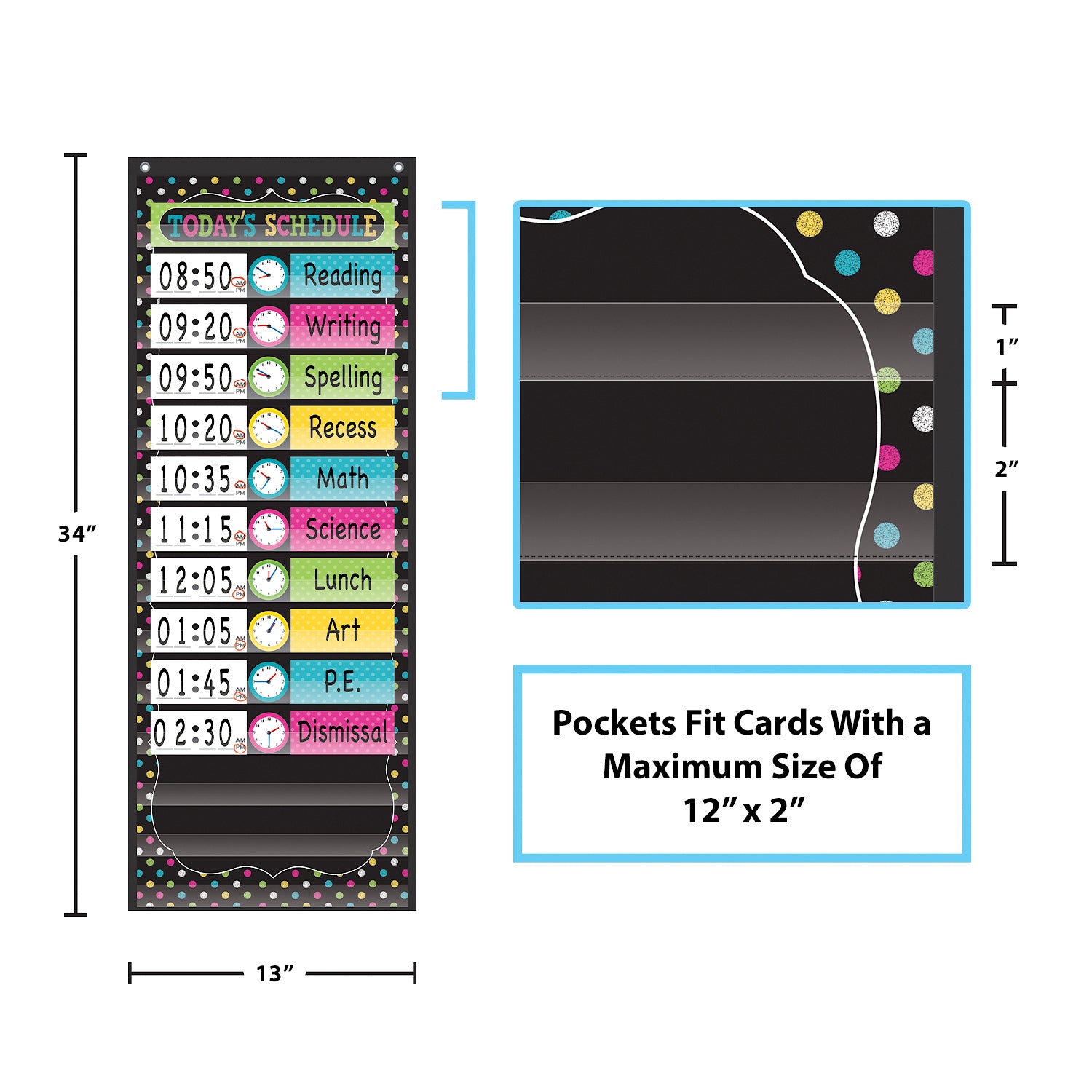 Chalkboard Brights 14 Pocket Daily Schedule Pocket Chart (13" x 34")