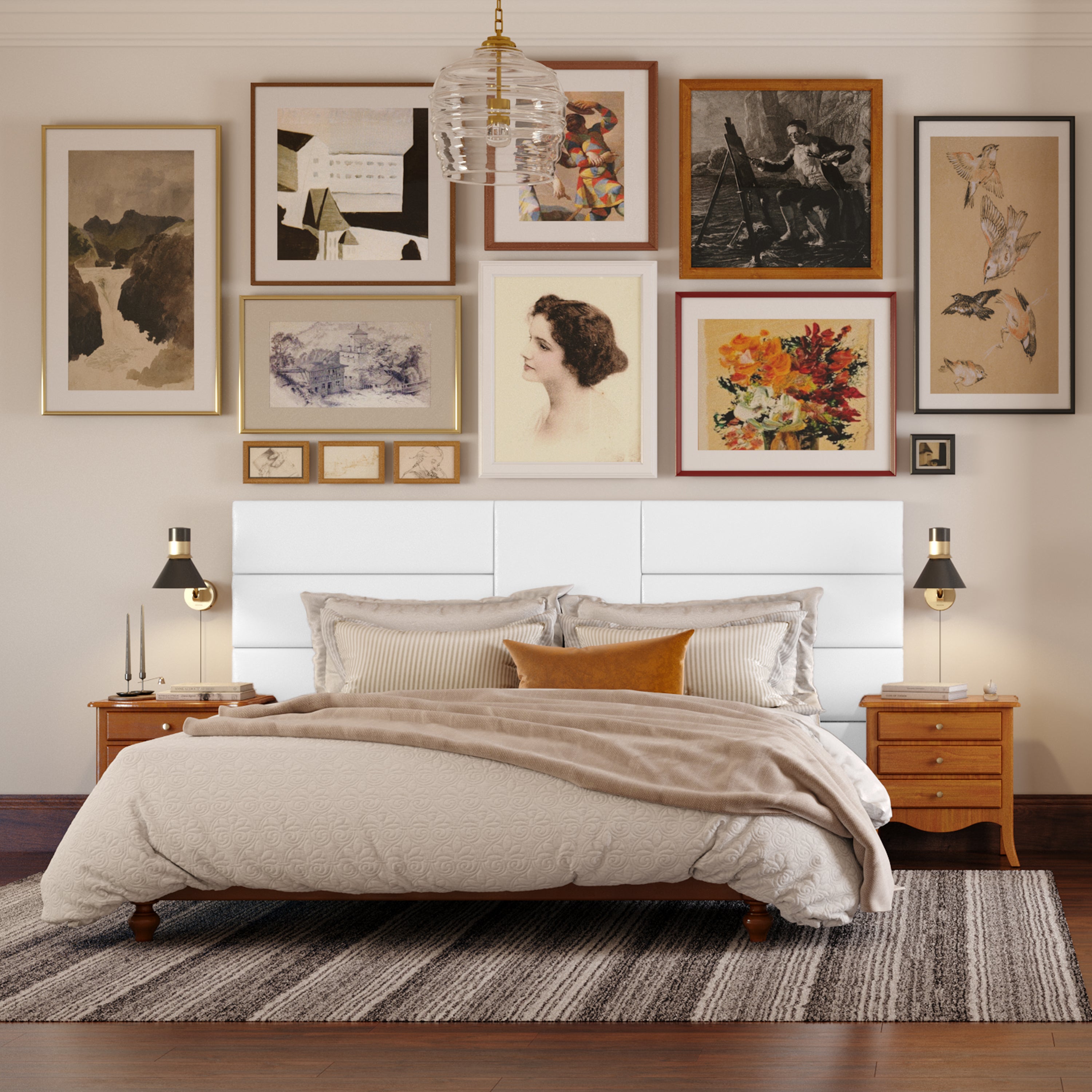Jaxx Panelist Modern Padded Headboard – Set of 4 Wall Mounted Panels (Each 11.25" x 30") - Queen, Vegan Leather, Ice Storm White