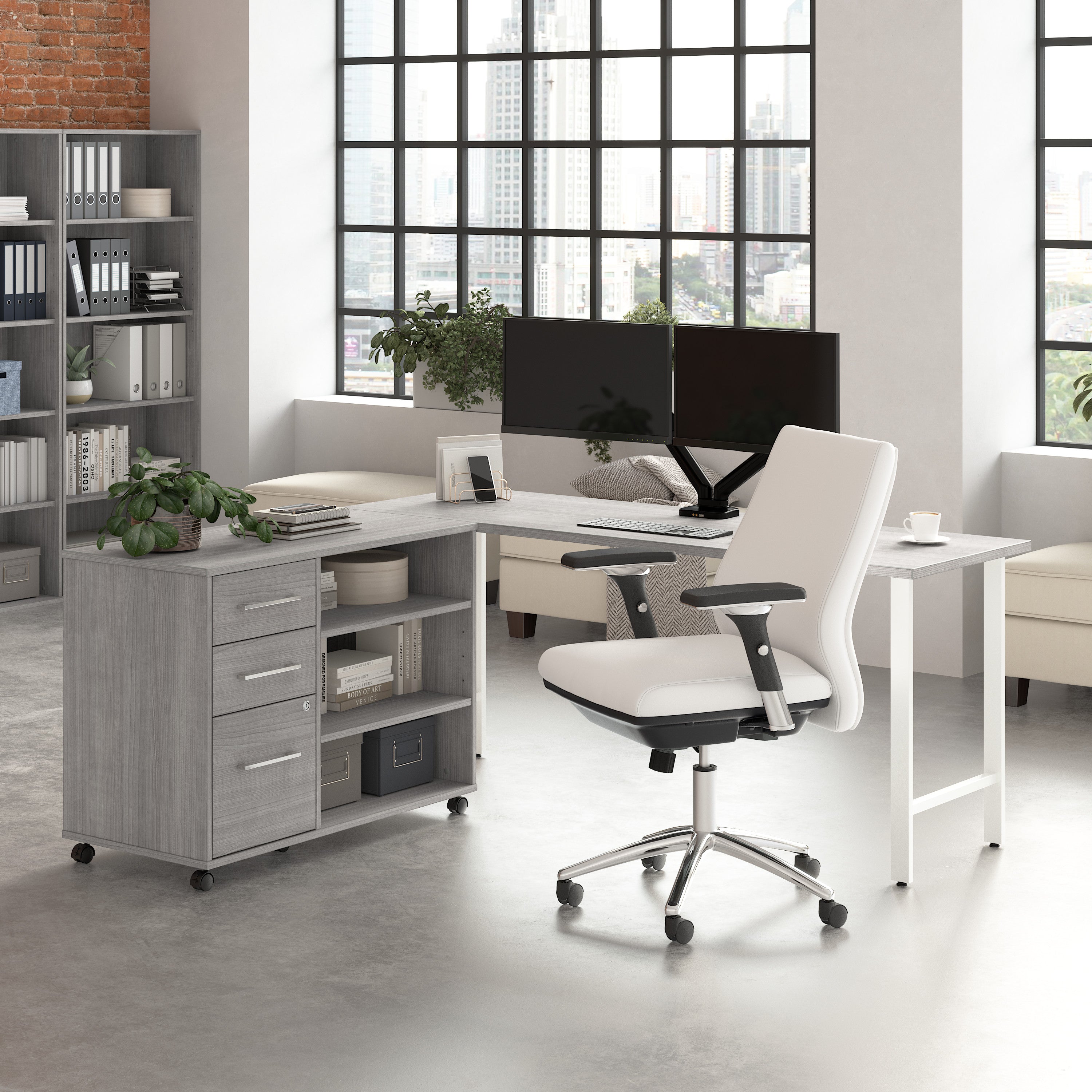 Bush Business Furniture Hustle 72W x 24D Computer Desk and Storage Cabinet with Drawers and Shelves in Platinum Gray - 71.02" Width x 23.34" Depth x 30.07" Height