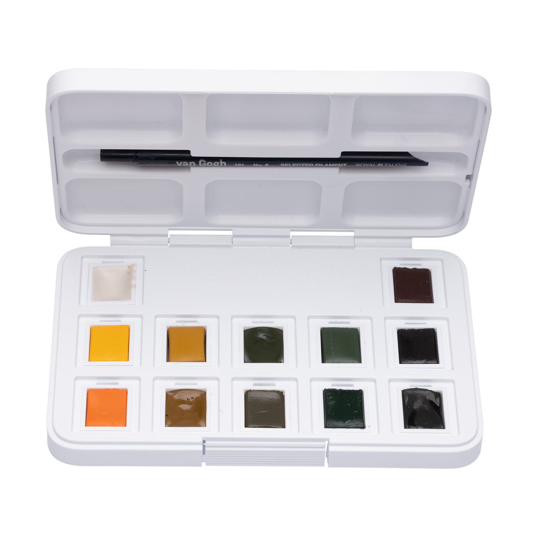 Watercolor Plastic Pocket Box, 12 Pan Shades Of Nature Selection