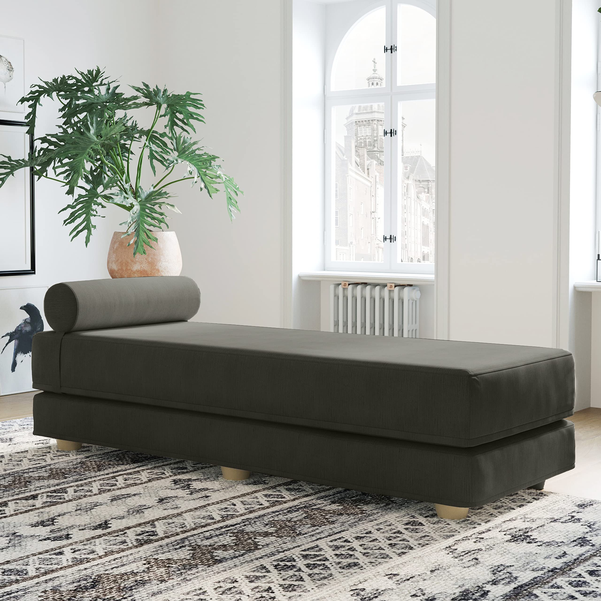 Jaxx Alon Daybed | Fold-Out Sleeper | Queen-Size Mattress - Charcoal