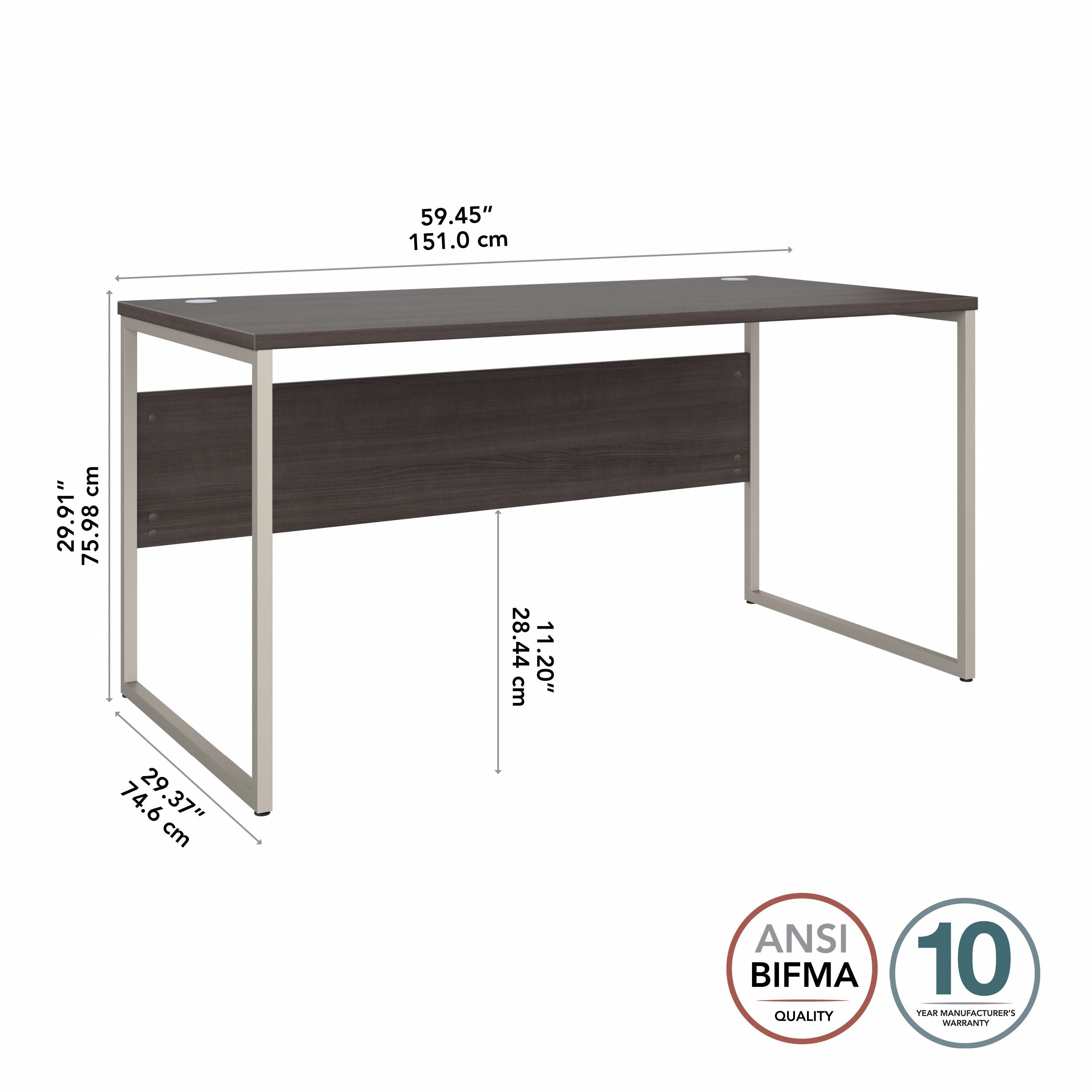 Bush Business Furniture Hybrid 60W x 30D Computer Table Desk with Metal Legs in Storm Gray - 59.45" Width x 29.37" Depth x 29.91" Height