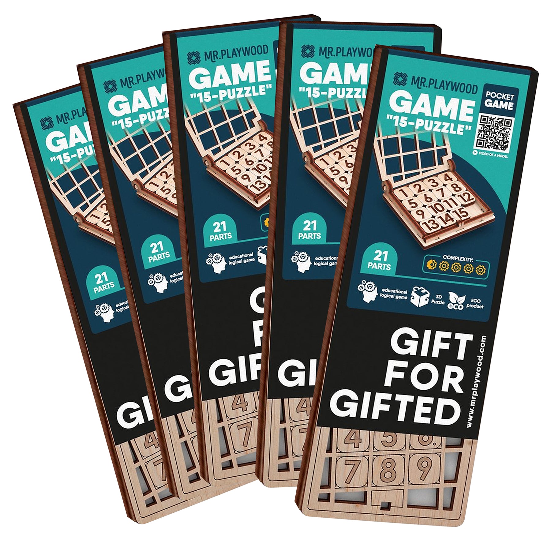 Fifteen Game 15 Wooden STEM Puzzles, Pack of 5