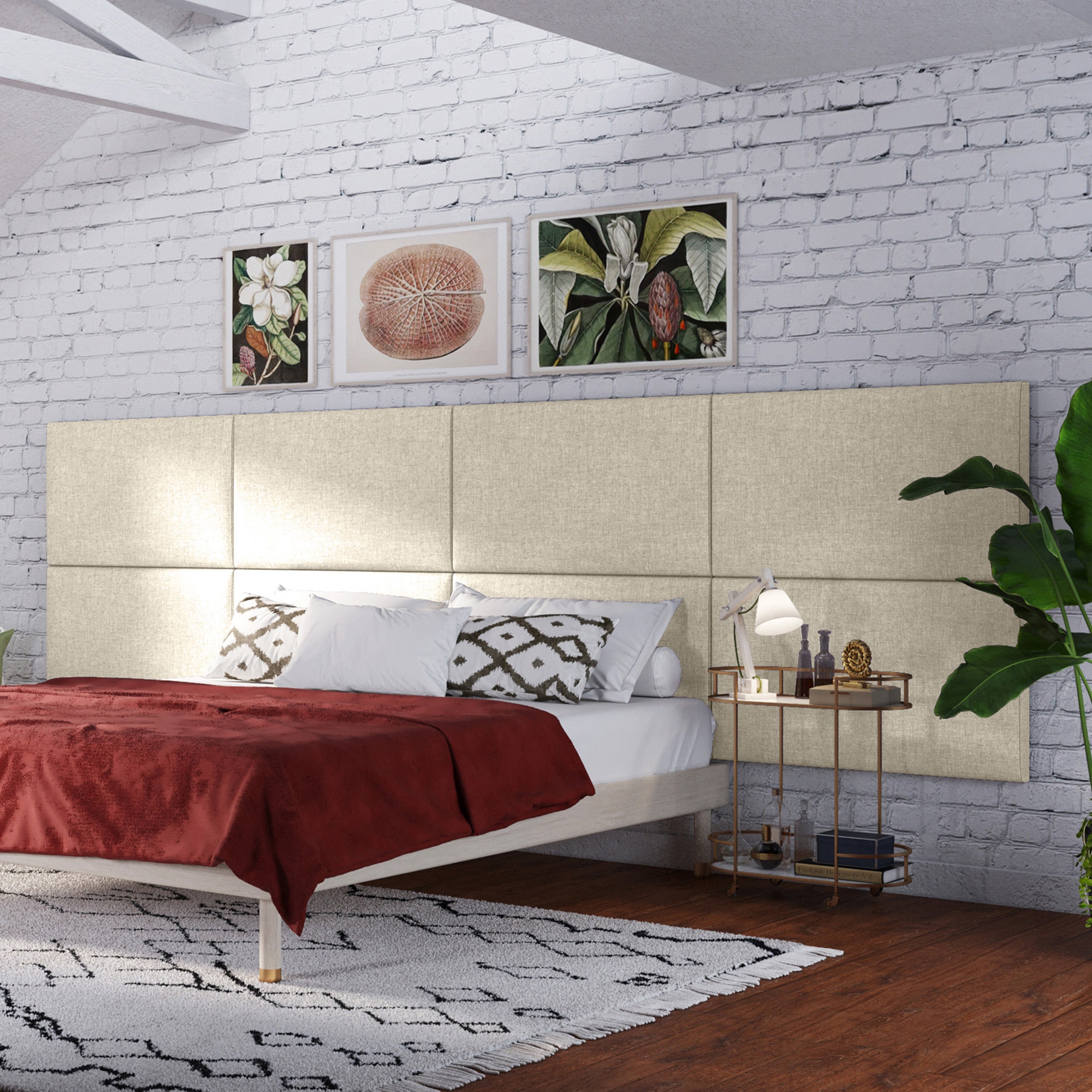 Jaxx Panelist Modern Padded Headboard- Set of 2 Wall Mounted Panels (Each 22.5" x 38")- King Double Tall, Microvelvet Dune Beige