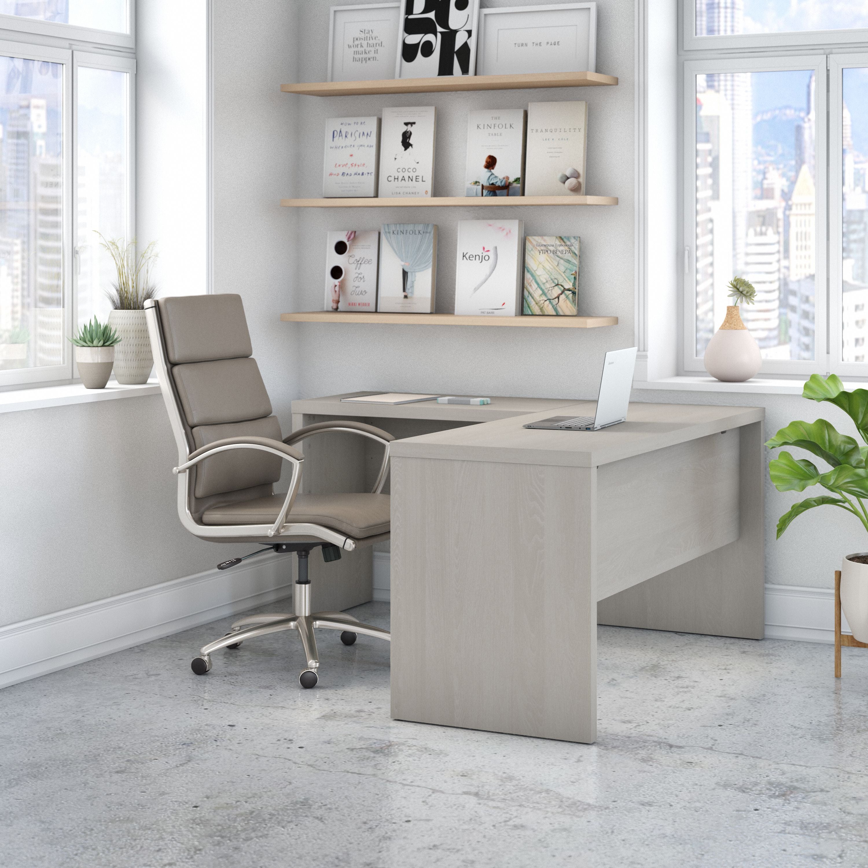 Bush Business Furniture Echo L Shaped Desk in Gray Sand - 60" Width x 59.84" Depth x 30" Height
