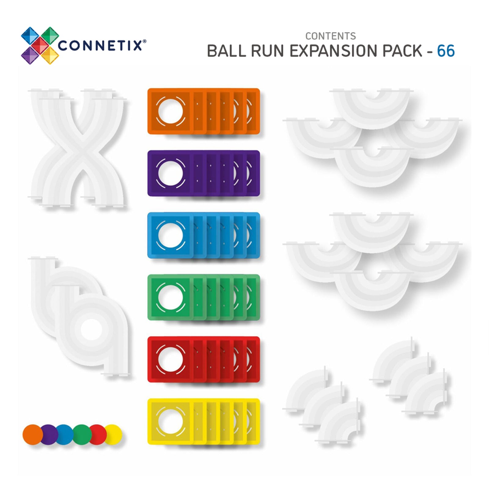 Magnetic Tiles Rainbow Ball Run Expansion Pack, 66 Pieces
