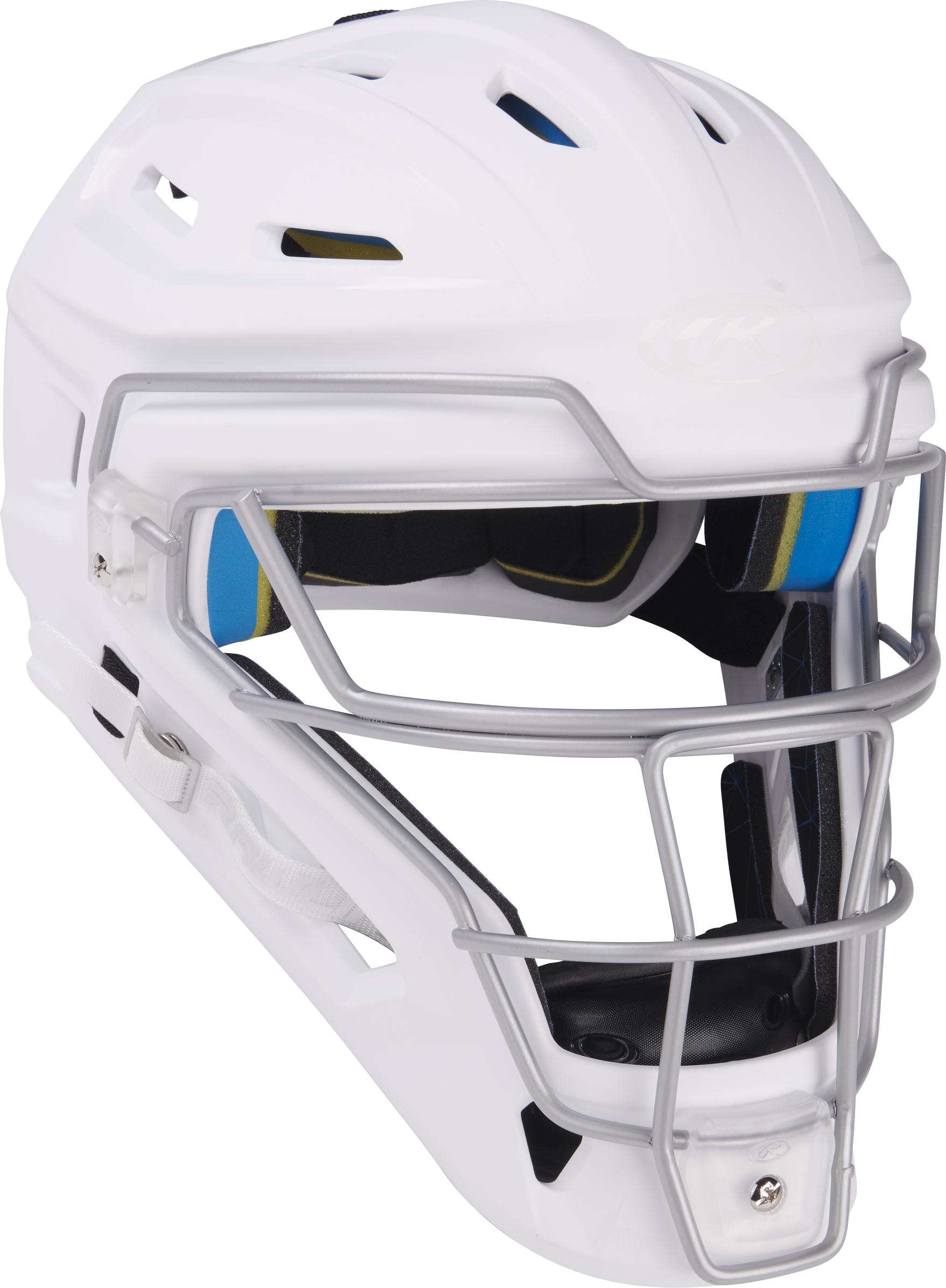 Rawlings Mach Matte 2-Tone Hockey Style Senior Catchers Helmet - White/White