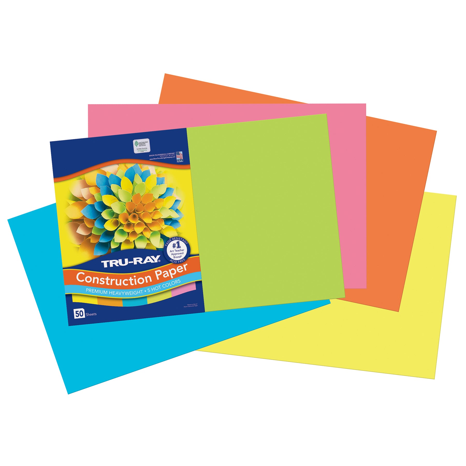 Construction Paper, Heavyweight, 5 Assorted Hot Colors, 12" x 18", 50 Sheets