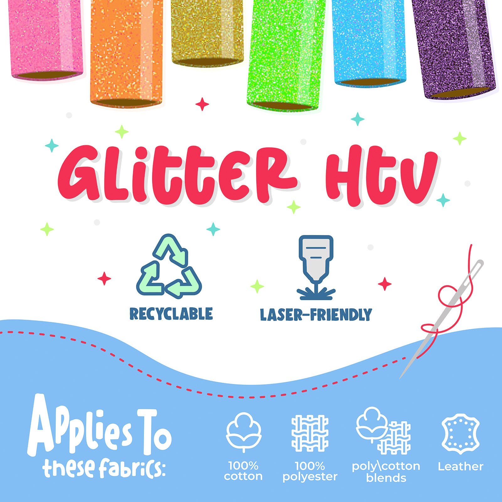 Glitter HTV Heat Transfer Vinyl, 36", Rainbow White