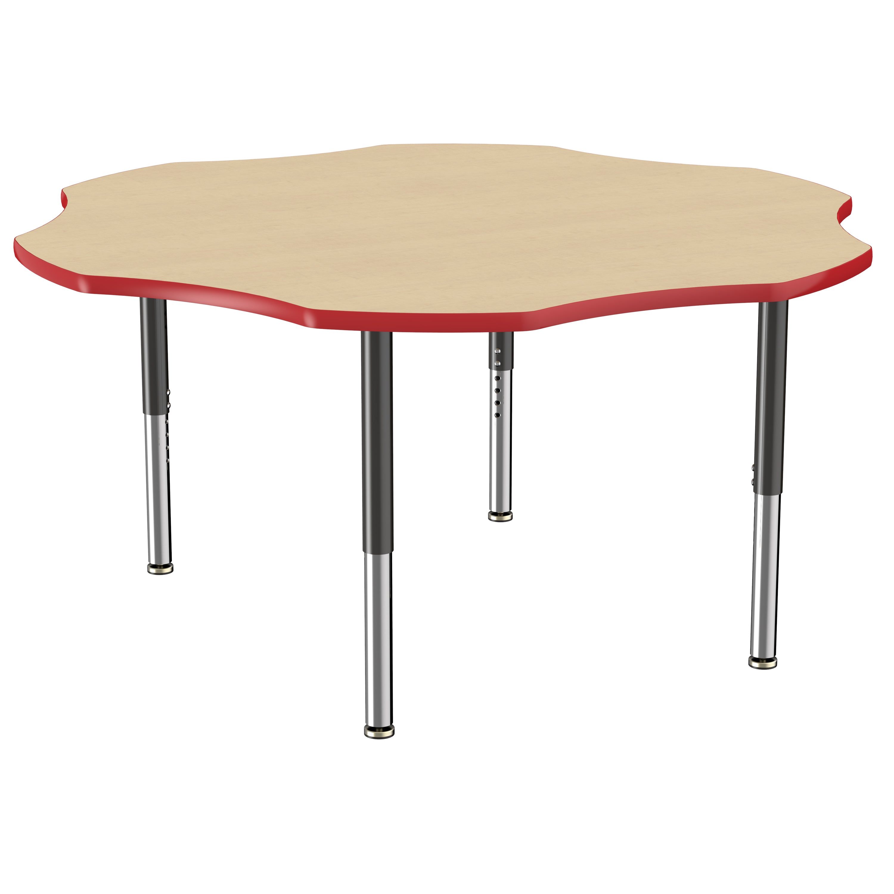 60" x 60" Flower T-Molding Activity Table with Adjustable Super Legs - Maple/Red/Black