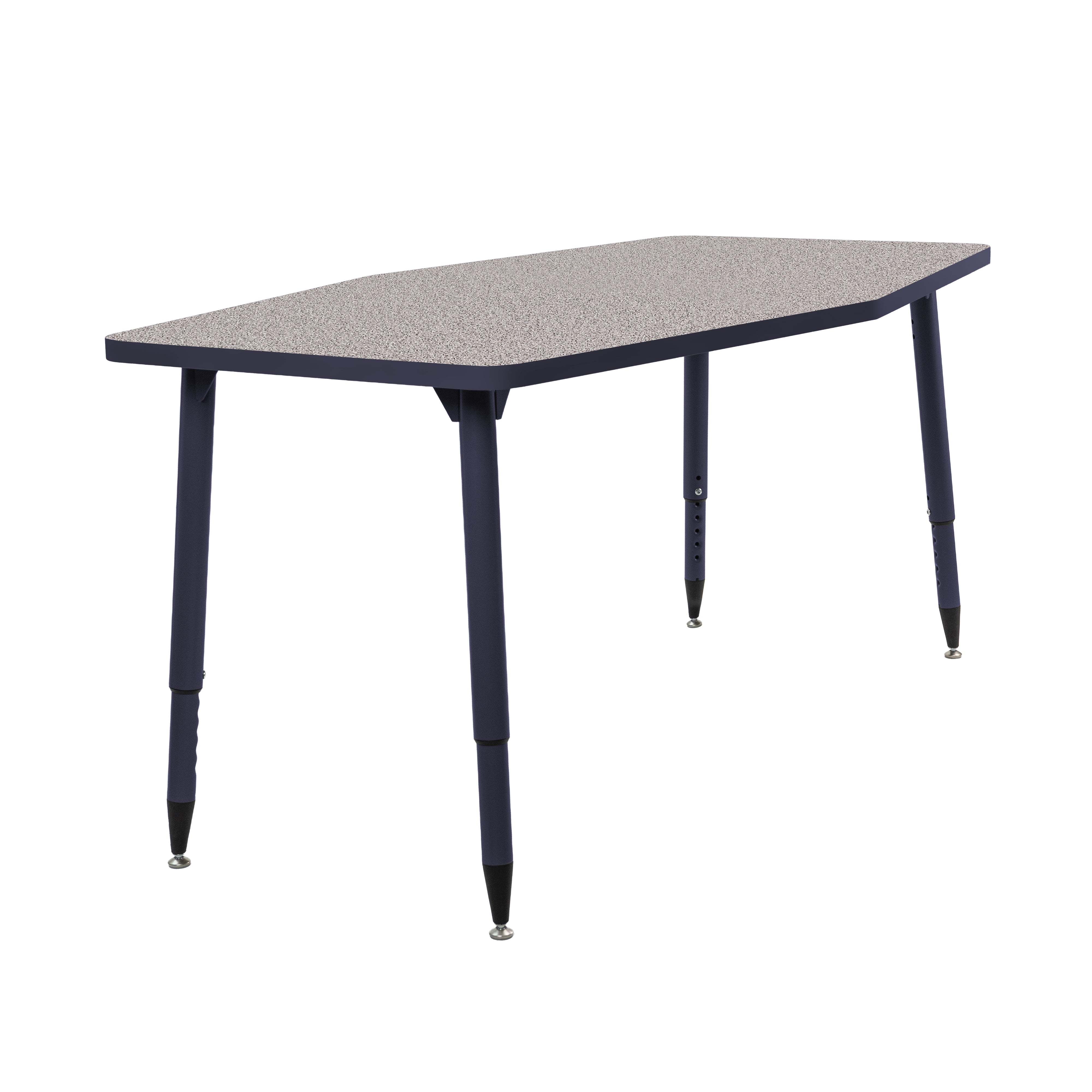 Adapte 34" x 60" Long Hexagon Thermofused Activity Table with Adjustable Tapered Legs - Gray/Navy