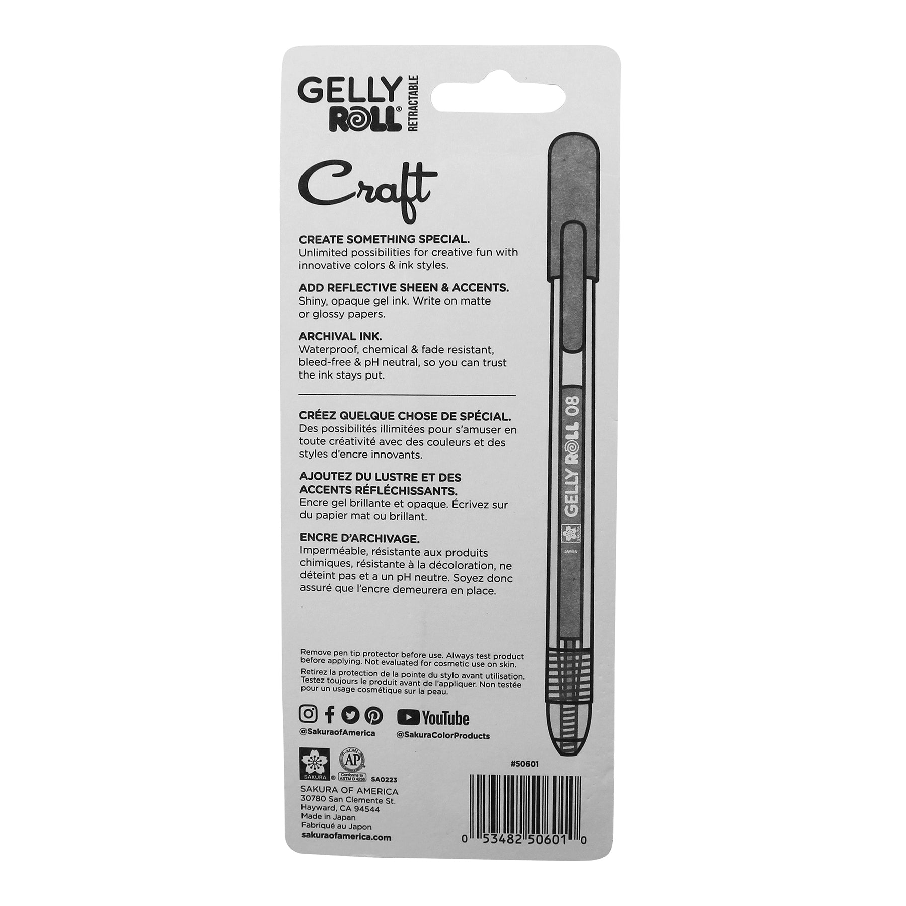 Retractable Craft Gel Pens, 08 Medium Point, Assorted Colors, 3-Pack, Blister Card