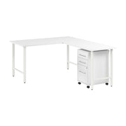 Bush Business Furniture Hustle 60W x 30D L Shaped Computer Desk with 3 Drawer Mobile File Cabinet in White - 59.44" Width x 71.33" Depth x 30.07" Height