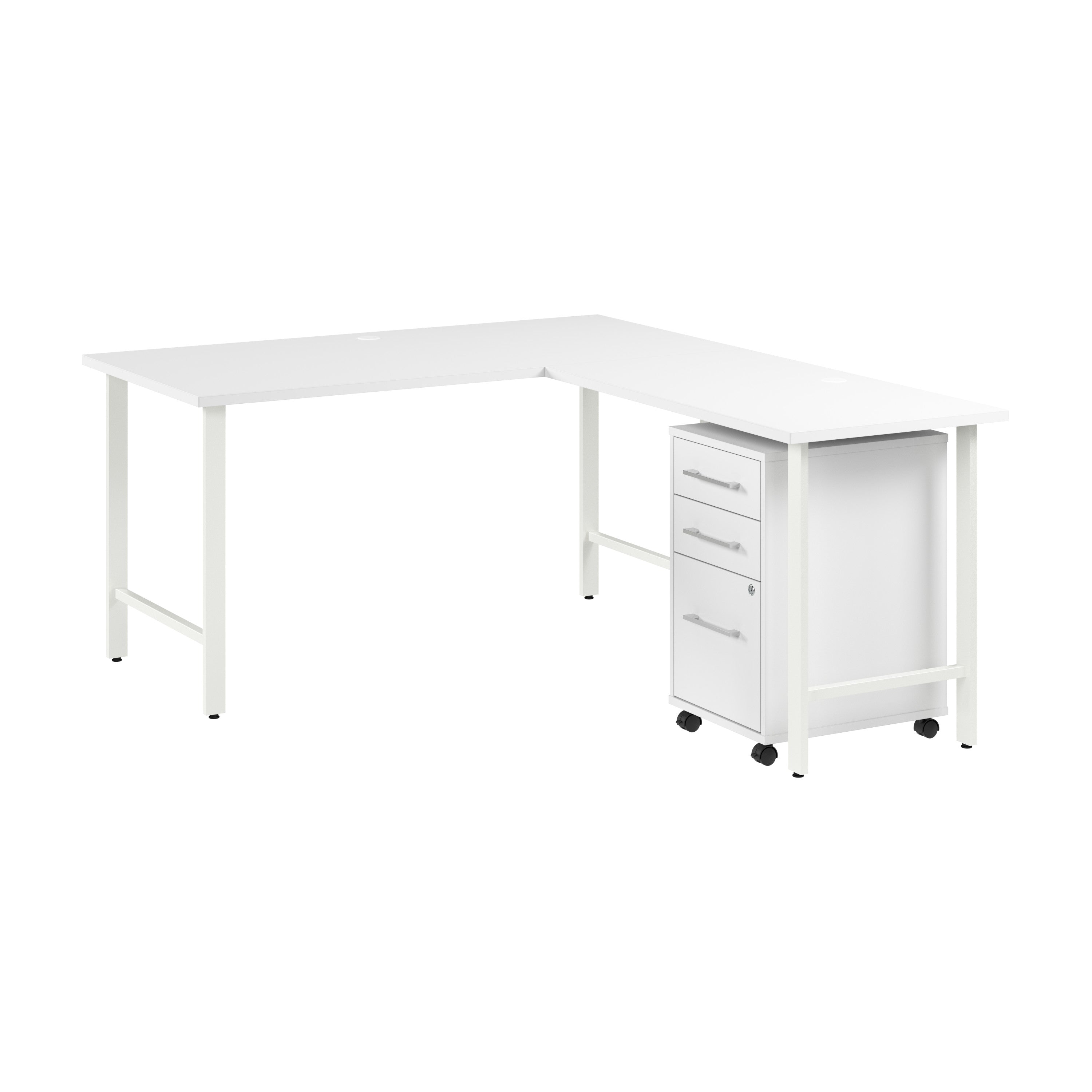 Bush Business Furniture Hustle 60W x 30D L Shaped Computer Desk with 3 Drawer Mobile File Cabinet in White - 59.44" Width x 71.33" Depth x 30.07" Height