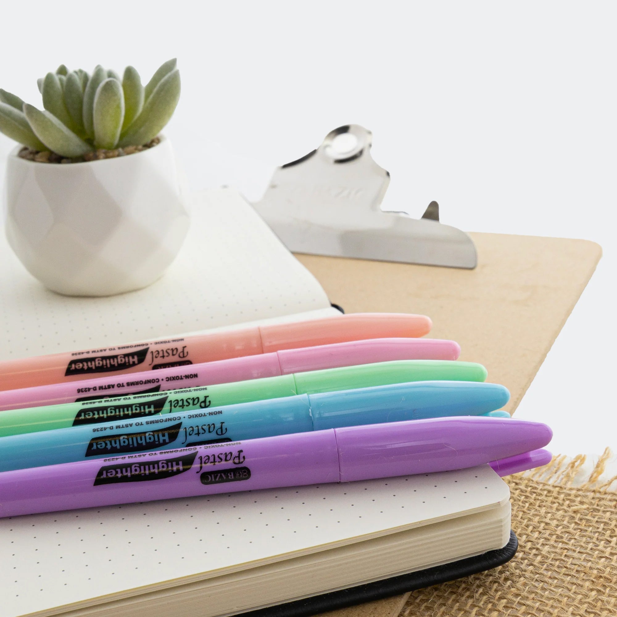 Pen Style Highlighter with Pocket Clip, Pastel, Pack of 5