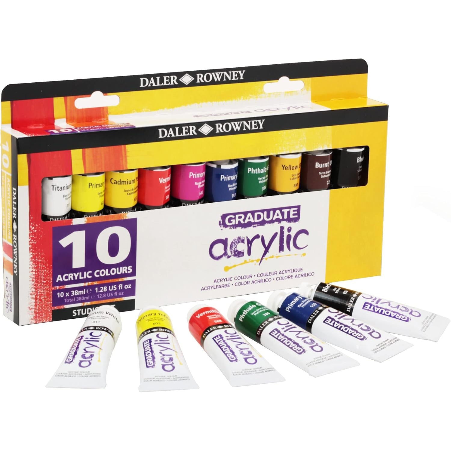 Graduate Acrylic Paint Selection Set, Assorted Colors, 38ml, 10 Pieces