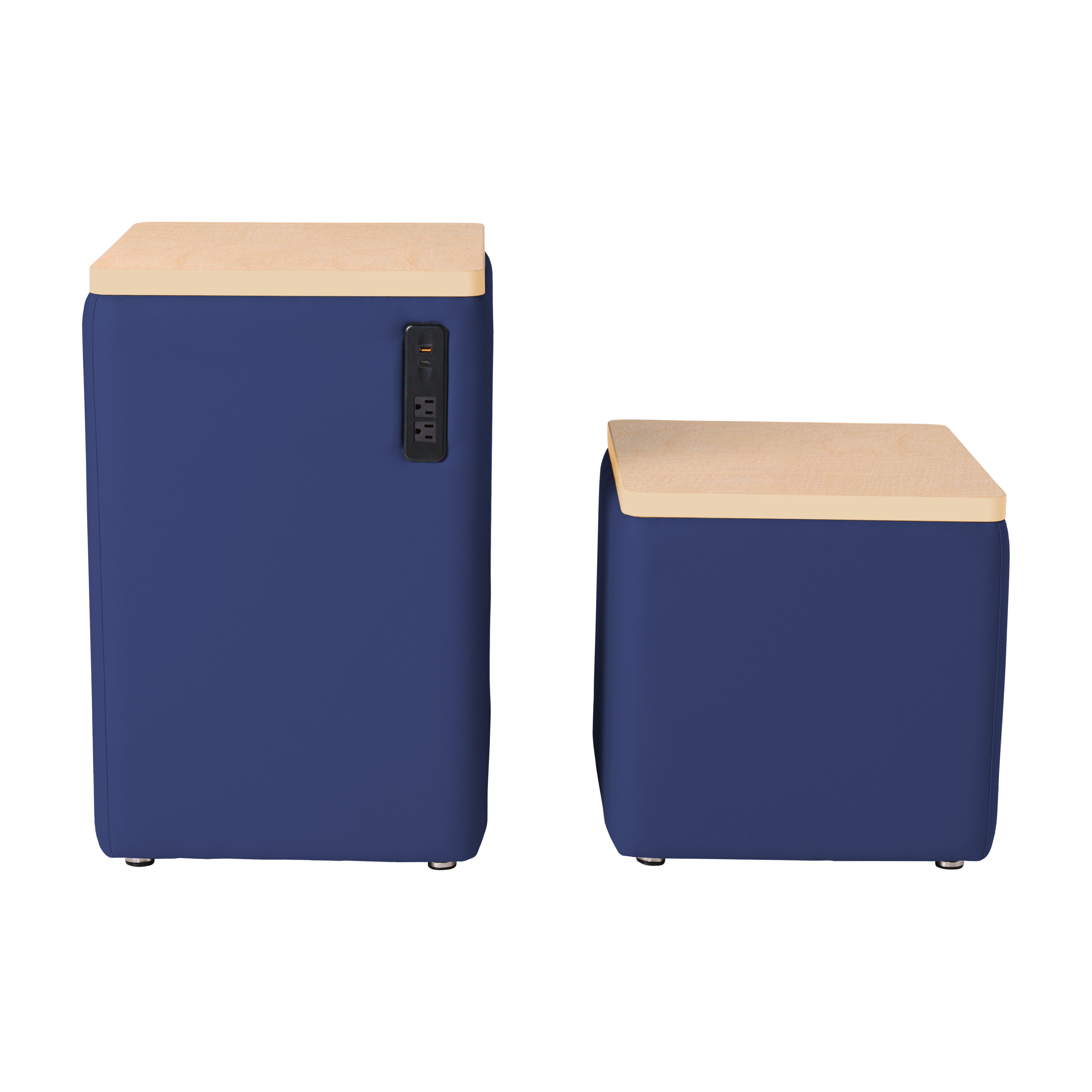 Pro Series Upholstered 18" x 18" Square Ottoman Table with Tech Panel 28" Height - Navy/Maple
