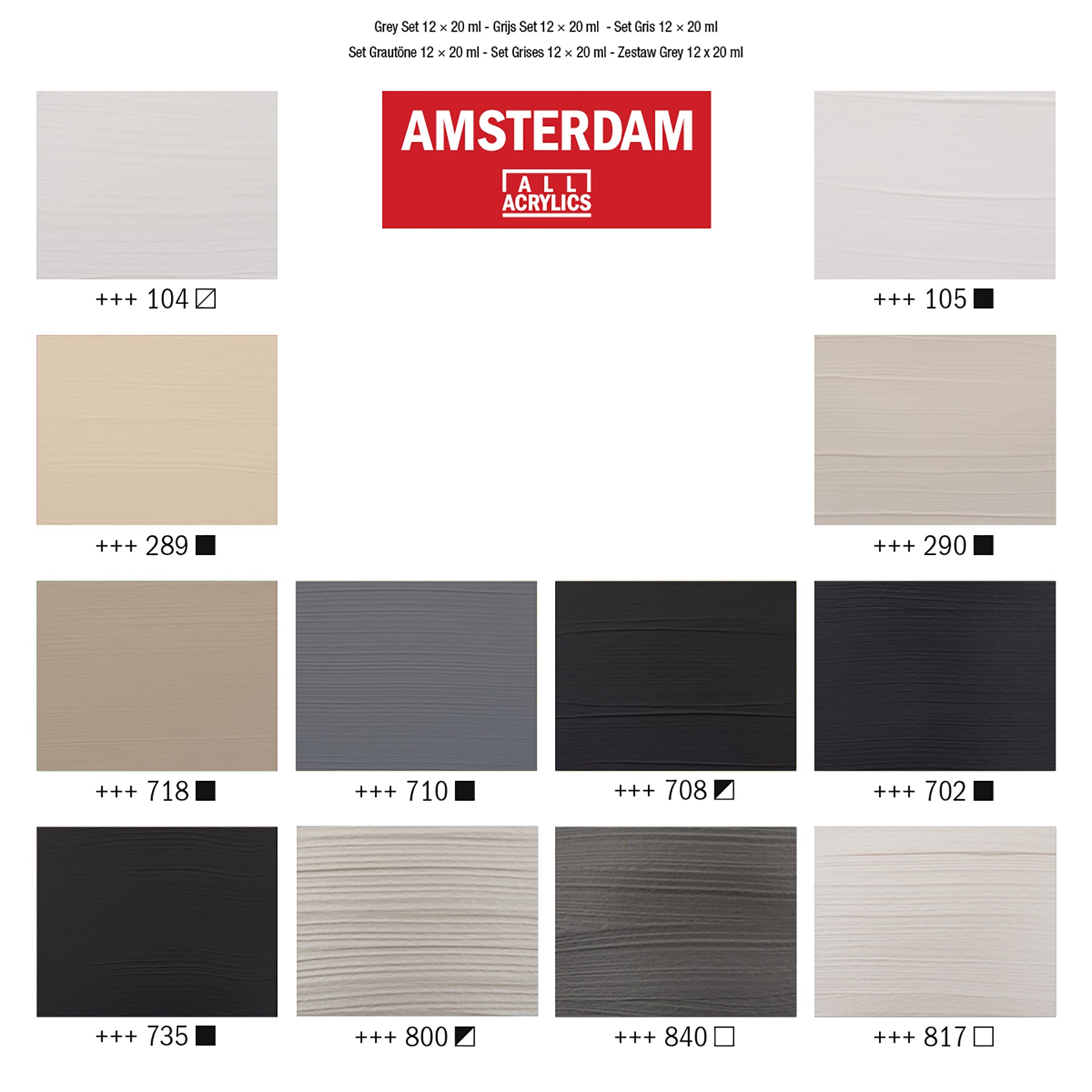 Standard Acrylic Greys Set, 12 x 20mL