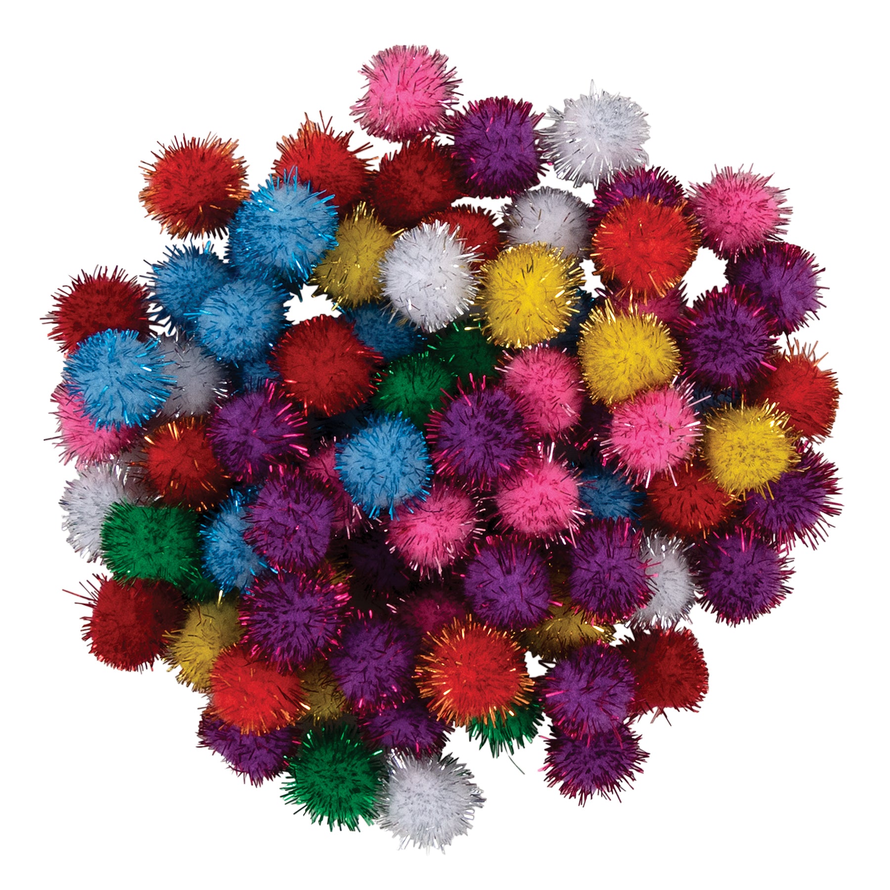 Glitter Pom Pons, Assorted Colors, 1/2", 80 Pieces
