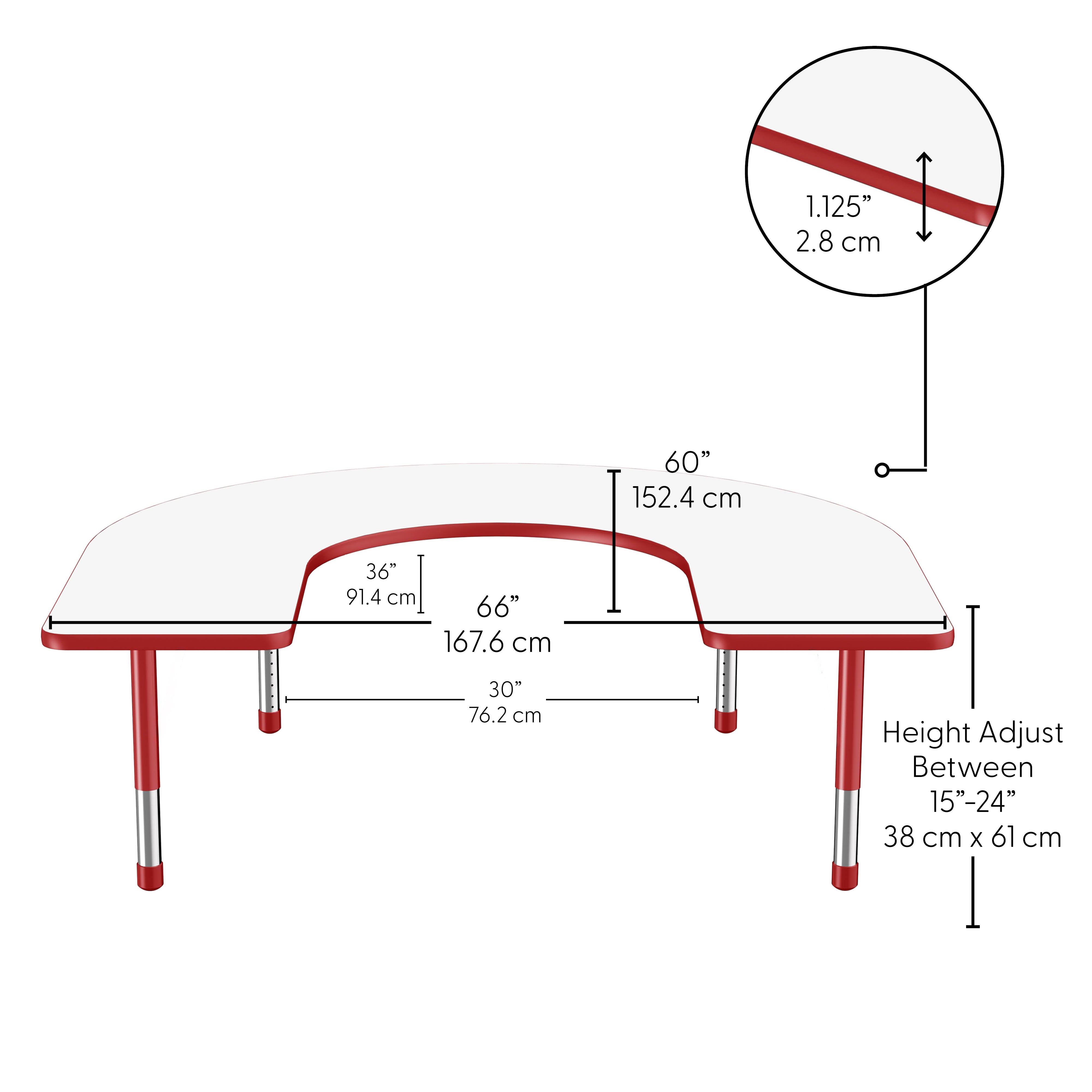 60" x 66" Horseshoe Dry-Erase Activity Table with Adjustable Chunky Legs - Whiteboard/Red