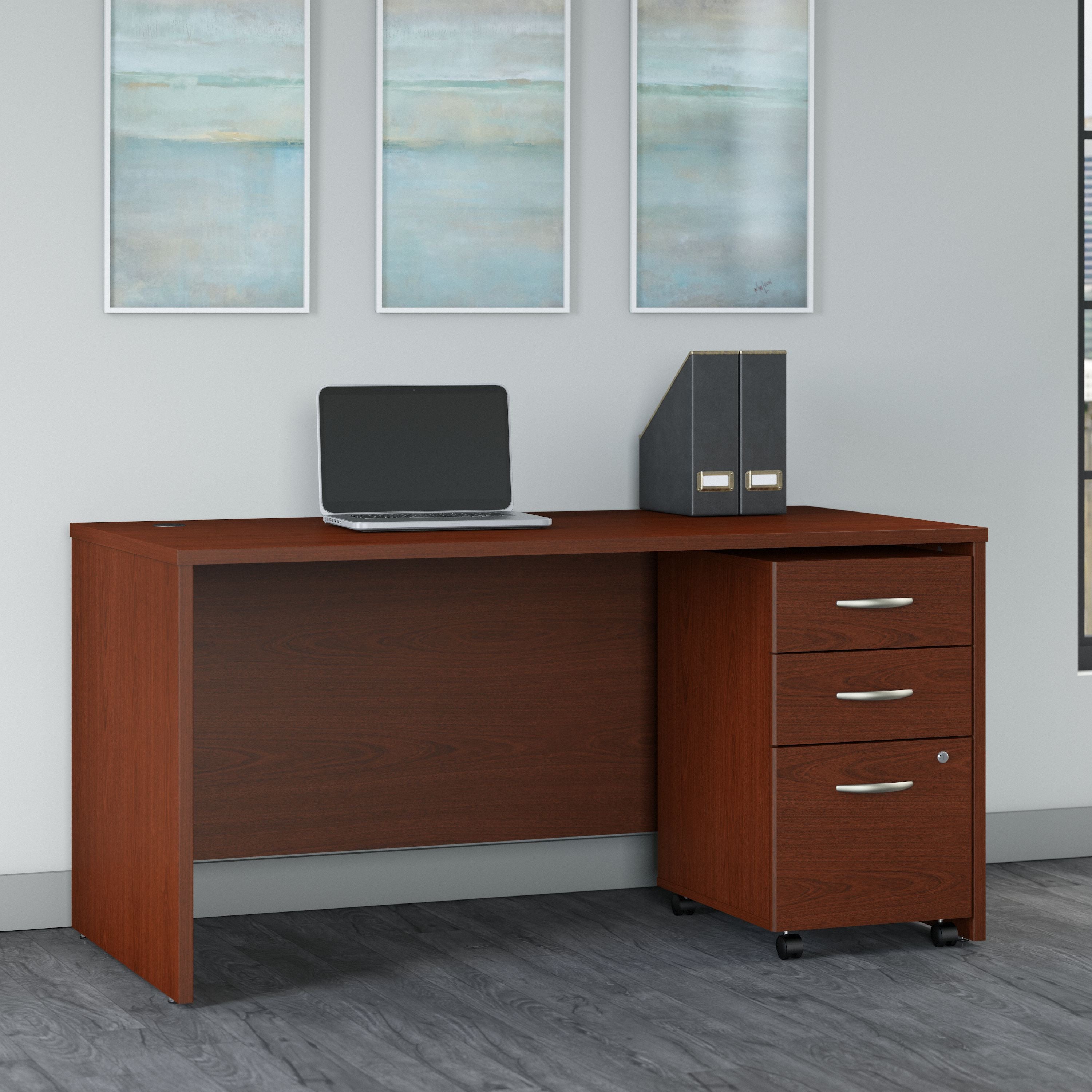 Bush Business Furniture Series C 60W x 30D Office Desk with 3 Drawer Mobile File Cabinet in Mahogany - 59.45" Width x 29.37" Depth x 29.84" Height
