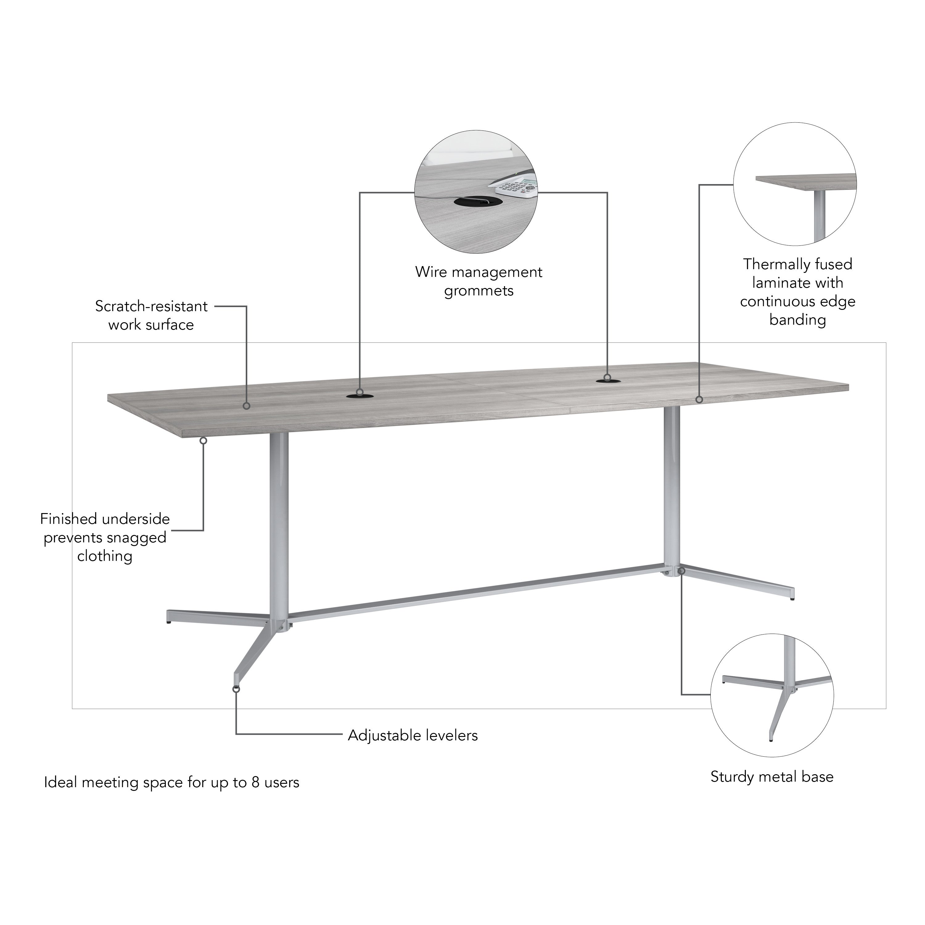 Bush Business Furniture 96-inch Office Conference Table with Metal Base in Platinum Gray - 95.2" Width x 42.01" Depth x 28.65" Height