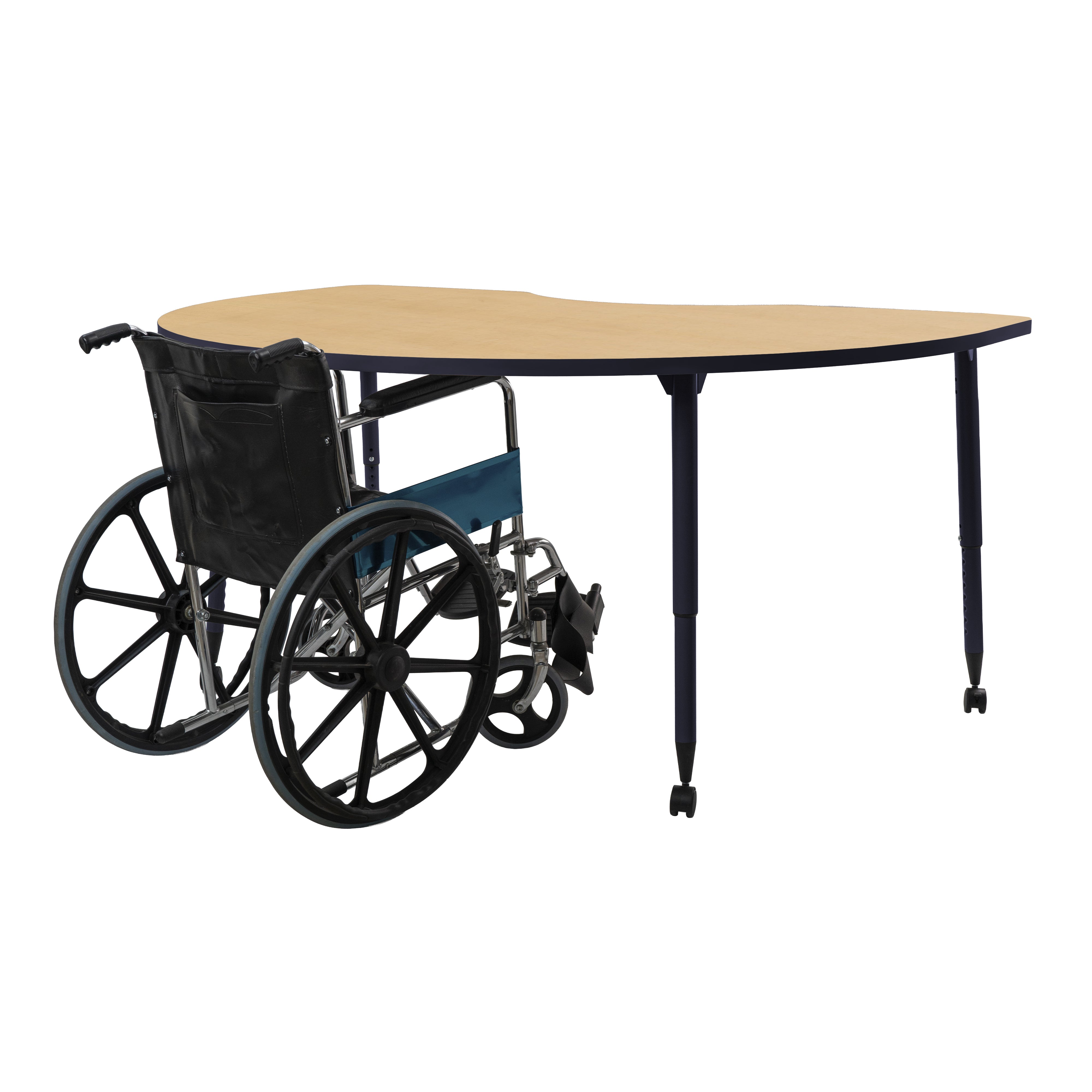 Adapte 48" x 72" Kidney Thermofused Activity Table with Adjustable Tapered Legs - Maple/Navy